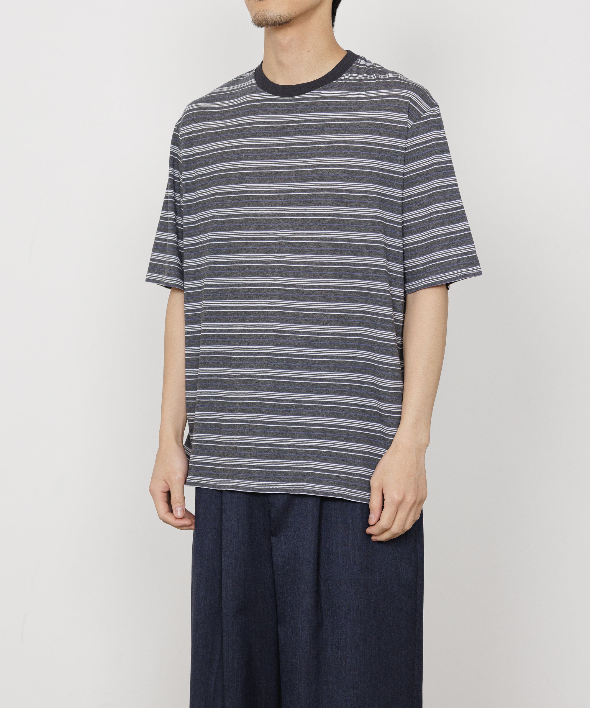 60/-追撚ガス糸36Gボーダー天竺 / ボーダーTEE, Blue