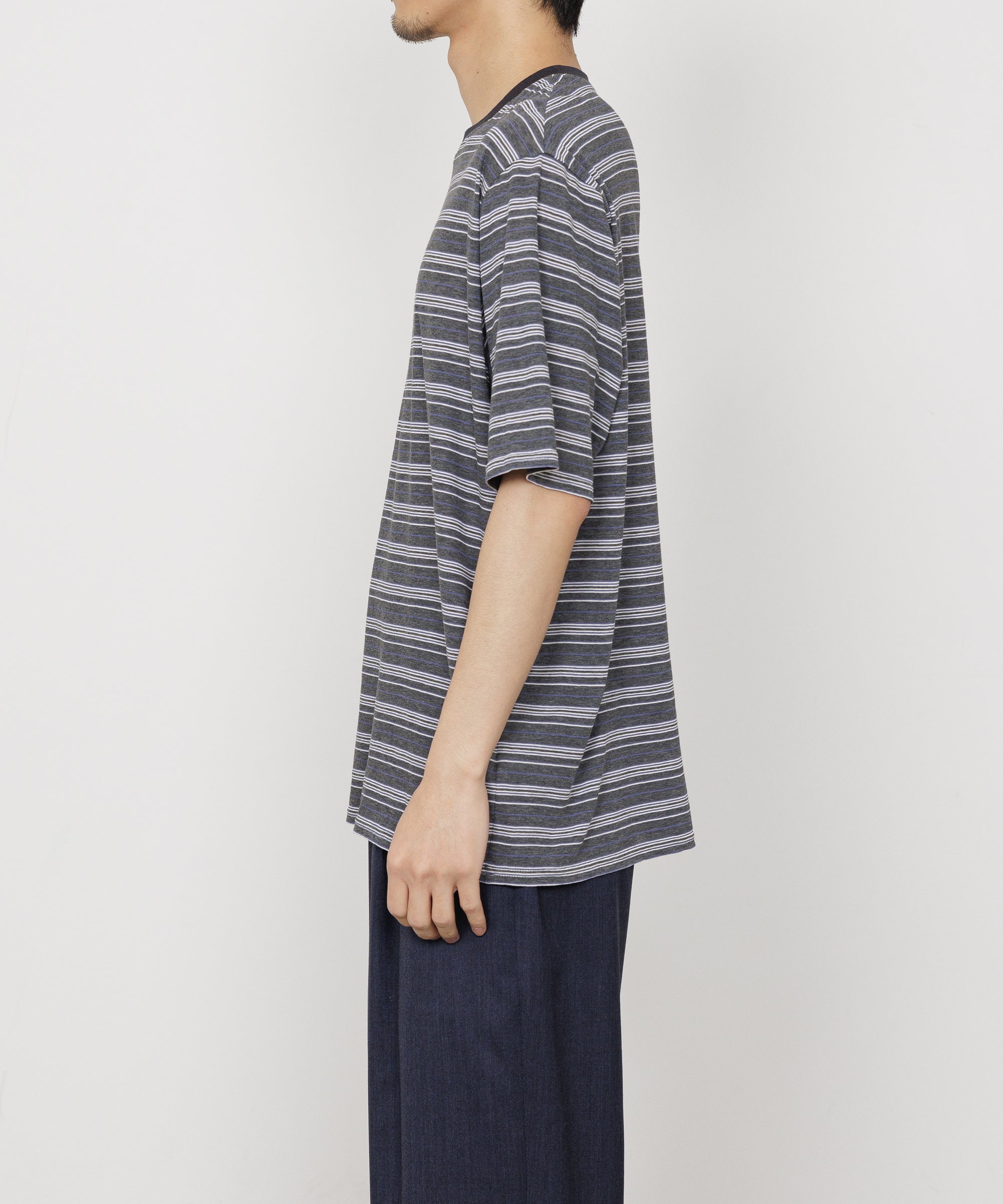 60/-追撚ガス糸36Gボーダー天竺 / ボーダーTEE, Blue