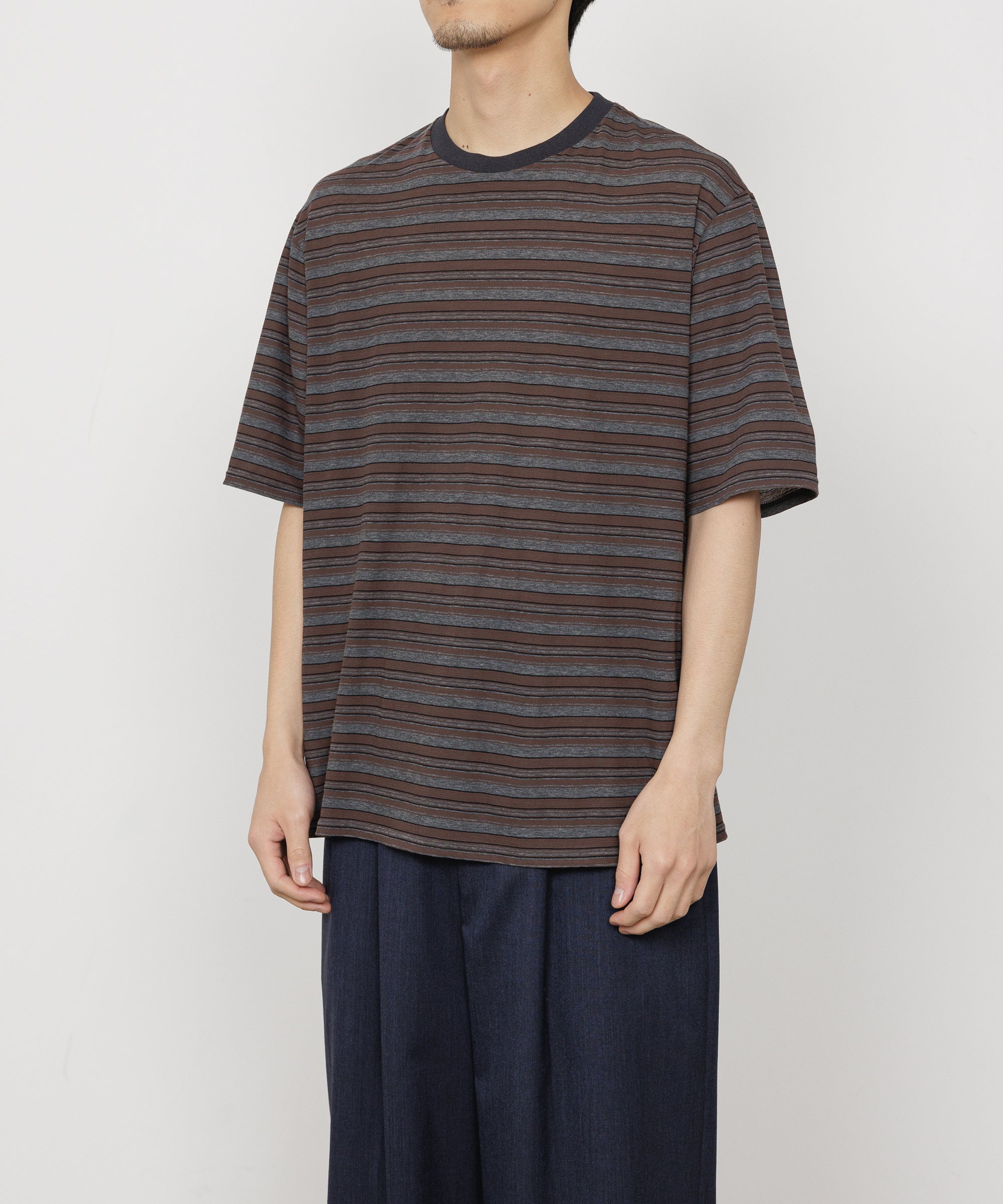 60/-追撚ガス糸36Gボーダー天竺 / ボーダーTEE, Brown