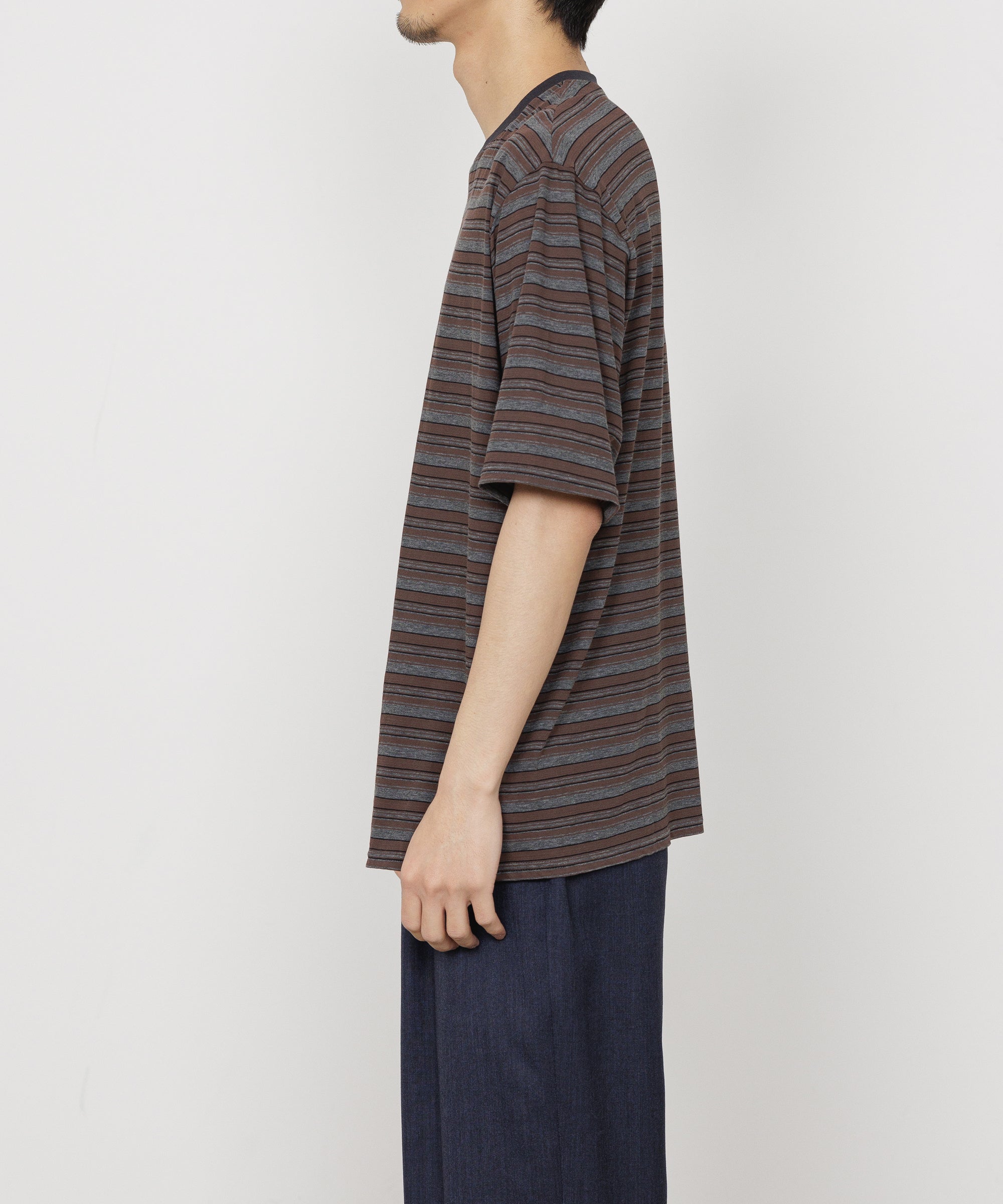 60/-追撚ガス糸36Gボーダー天竺 / ボーダーTEE, Brown
