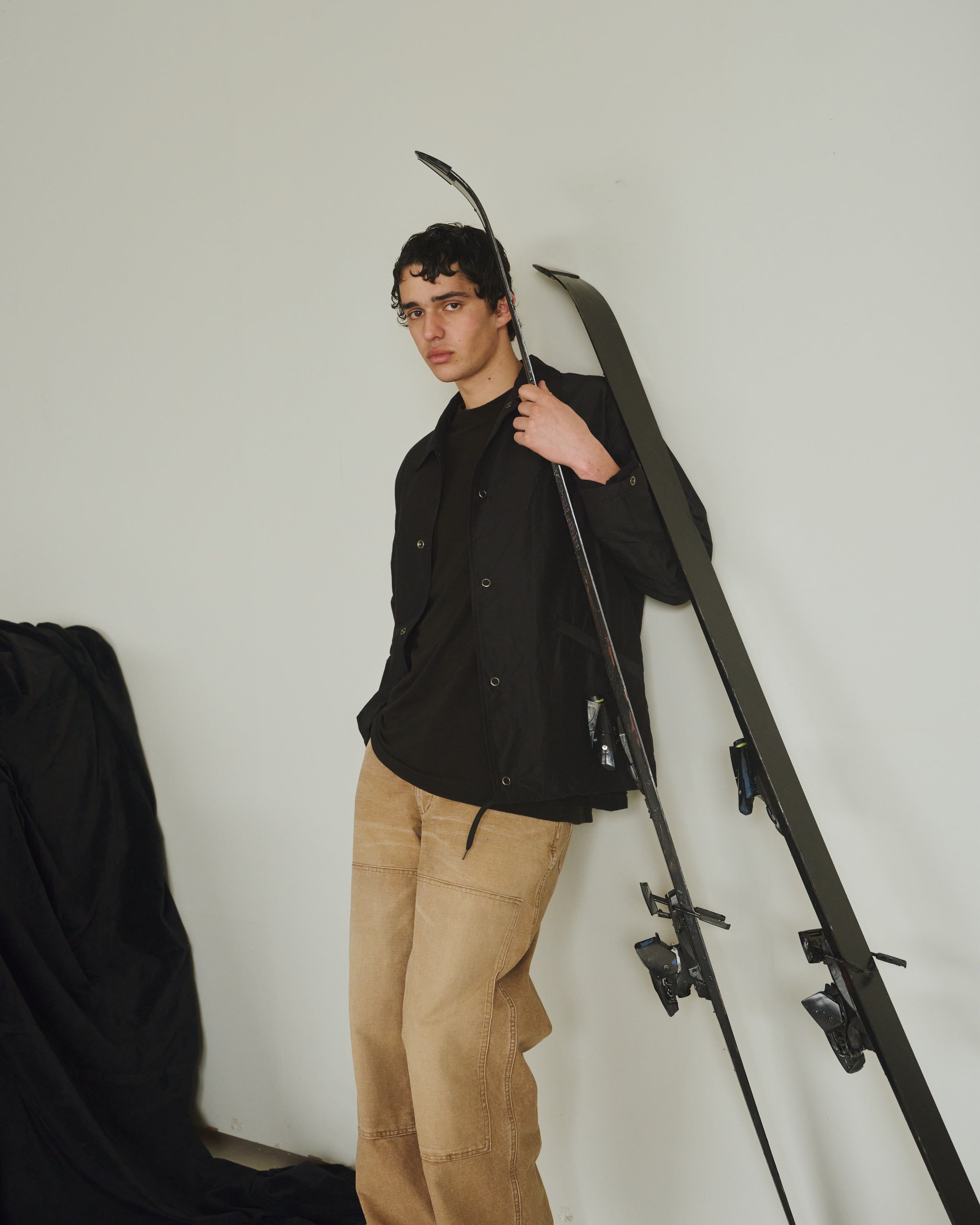 Wool Silk High Count Typewriter Coach Jacket, Chambray Black