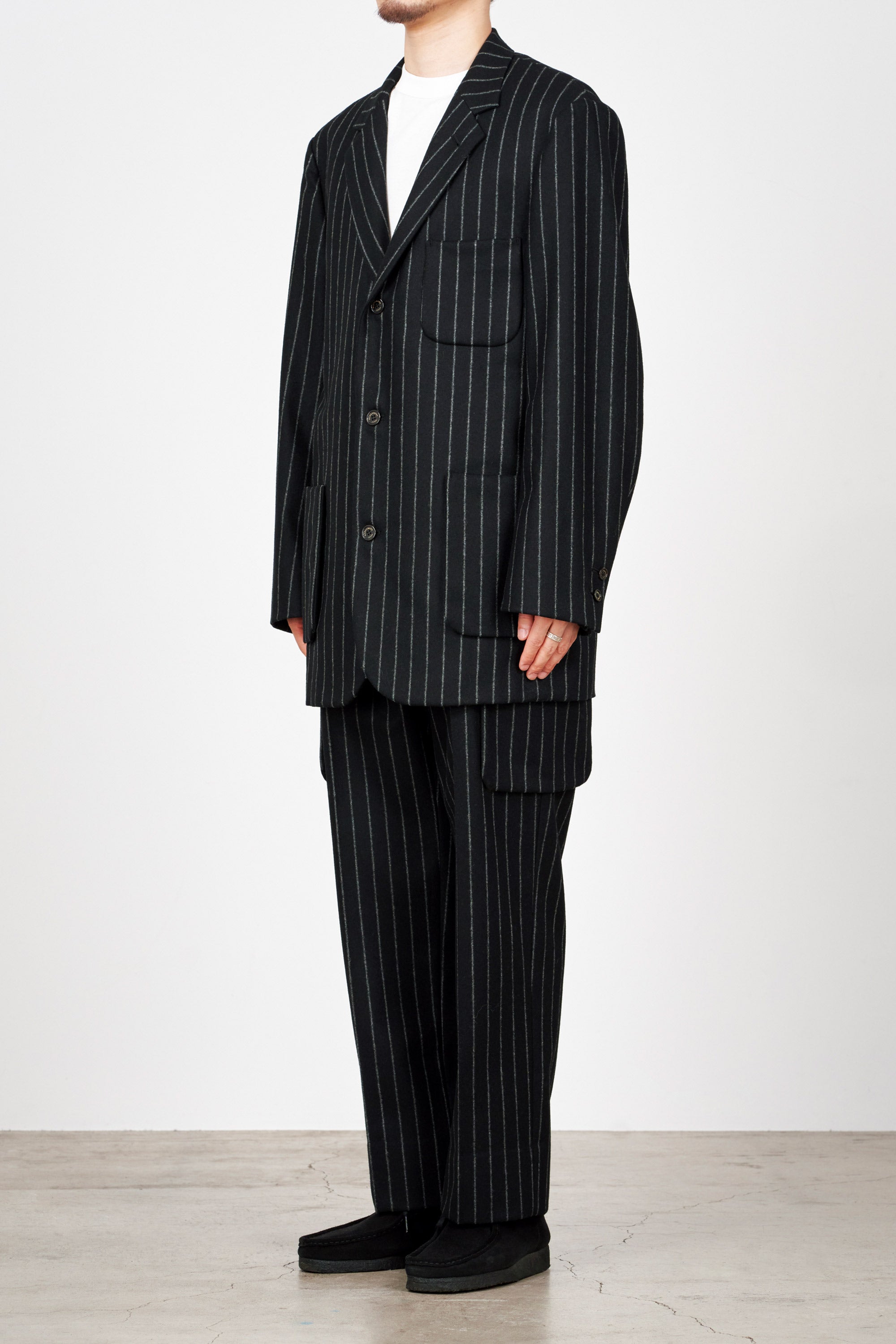 2/14 オーガニックウールフランネル / スポーツコート, Black Stripe