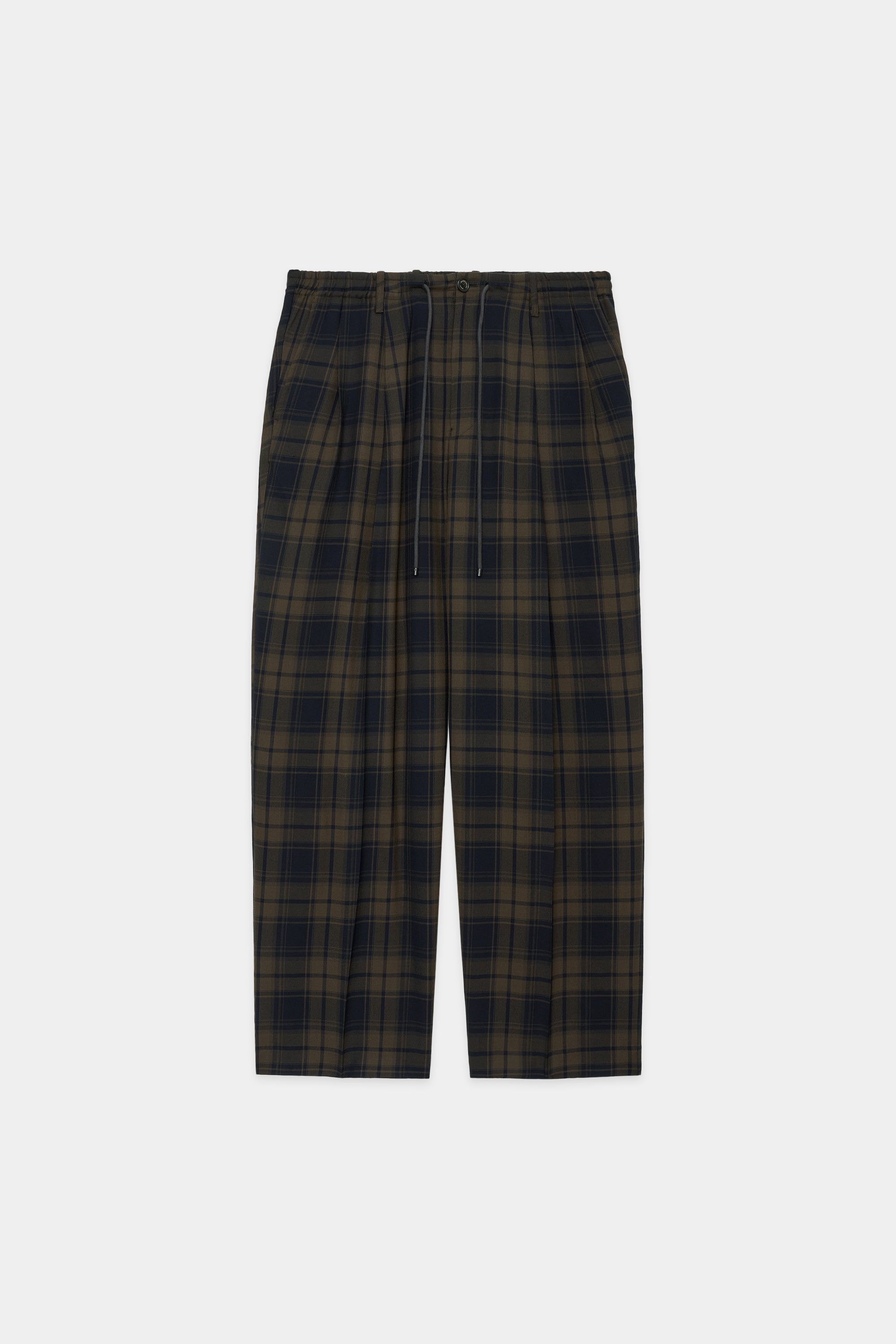 2/72オーガニックウールチェックヴィエラ / ダブルプリーテッドイージートラウザーズ, Brown Check
