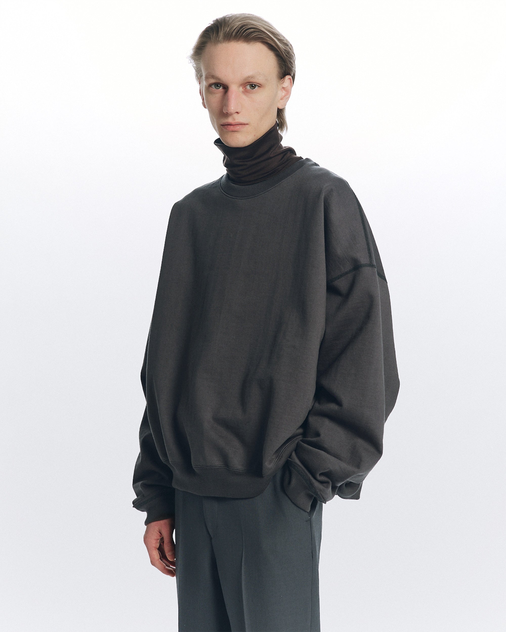 ORGANIC COTTON HEAVY FLEECE HUGE SWEAT SHORT, Forest Gray