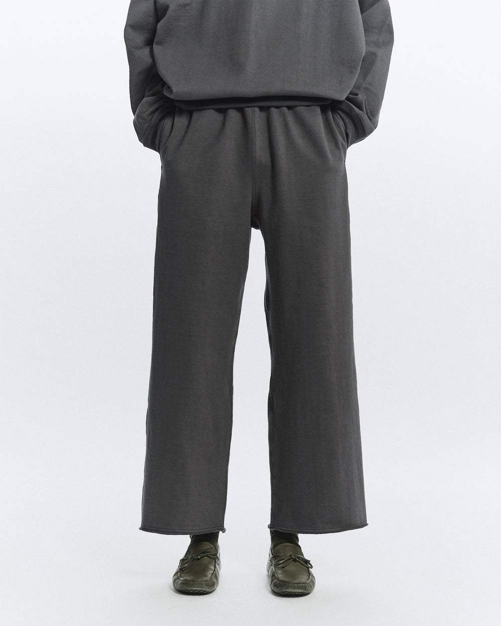 ORGANIC COTTON HEAVY FLEECE WIDE GYM PANTS, Forest Gray