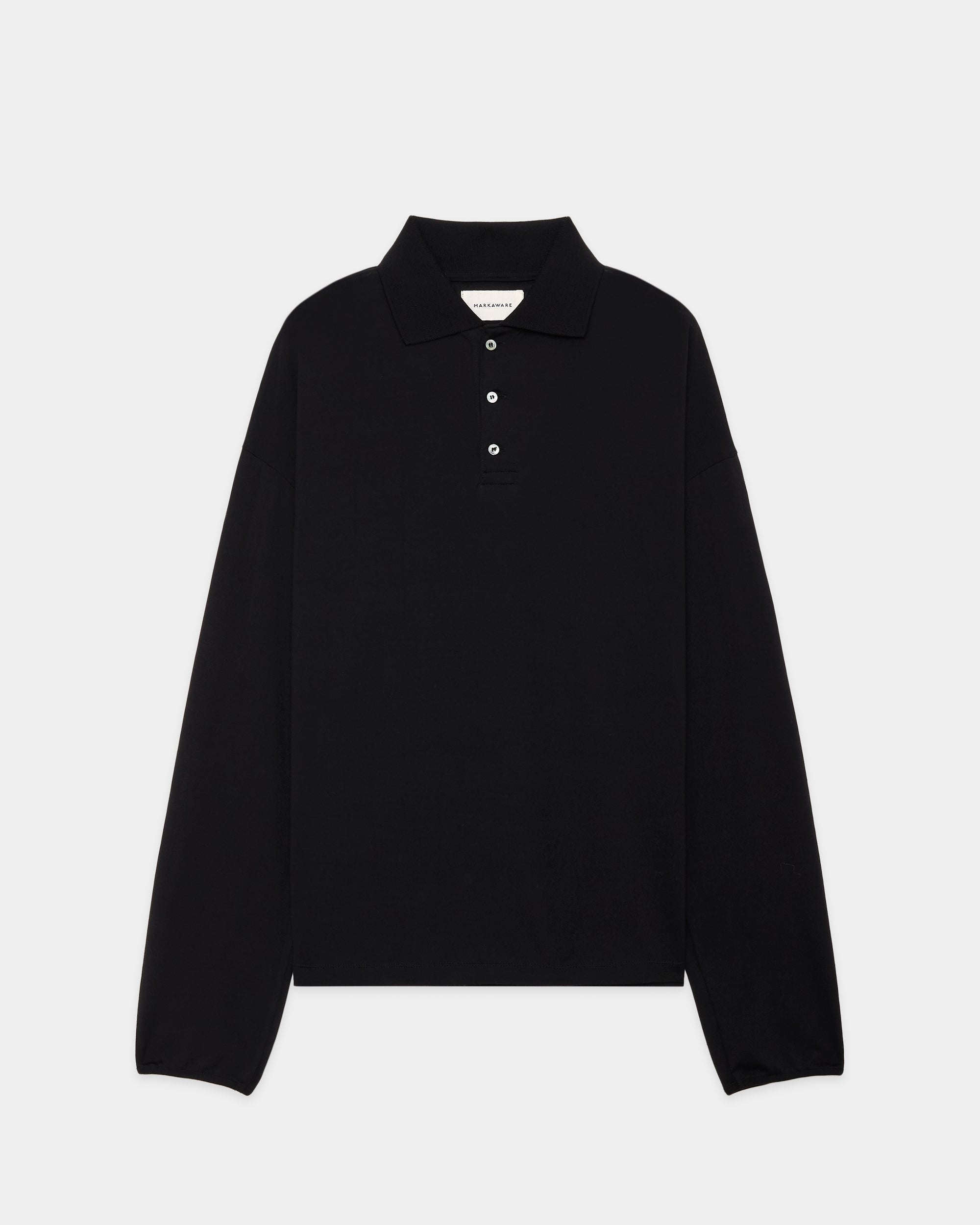 スーパー160'sウール 防縮天竺 / ロングスリーブポロ, Black