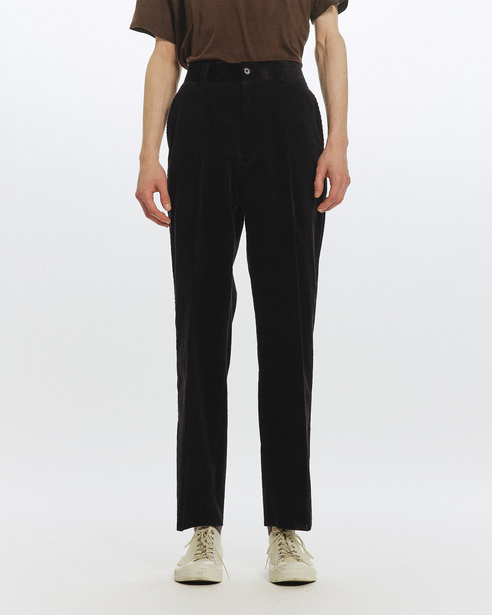 ORGANIC COTTON 6-WALE CORDUROY FLAT TAPERED CHINO TROUSERS, Black
