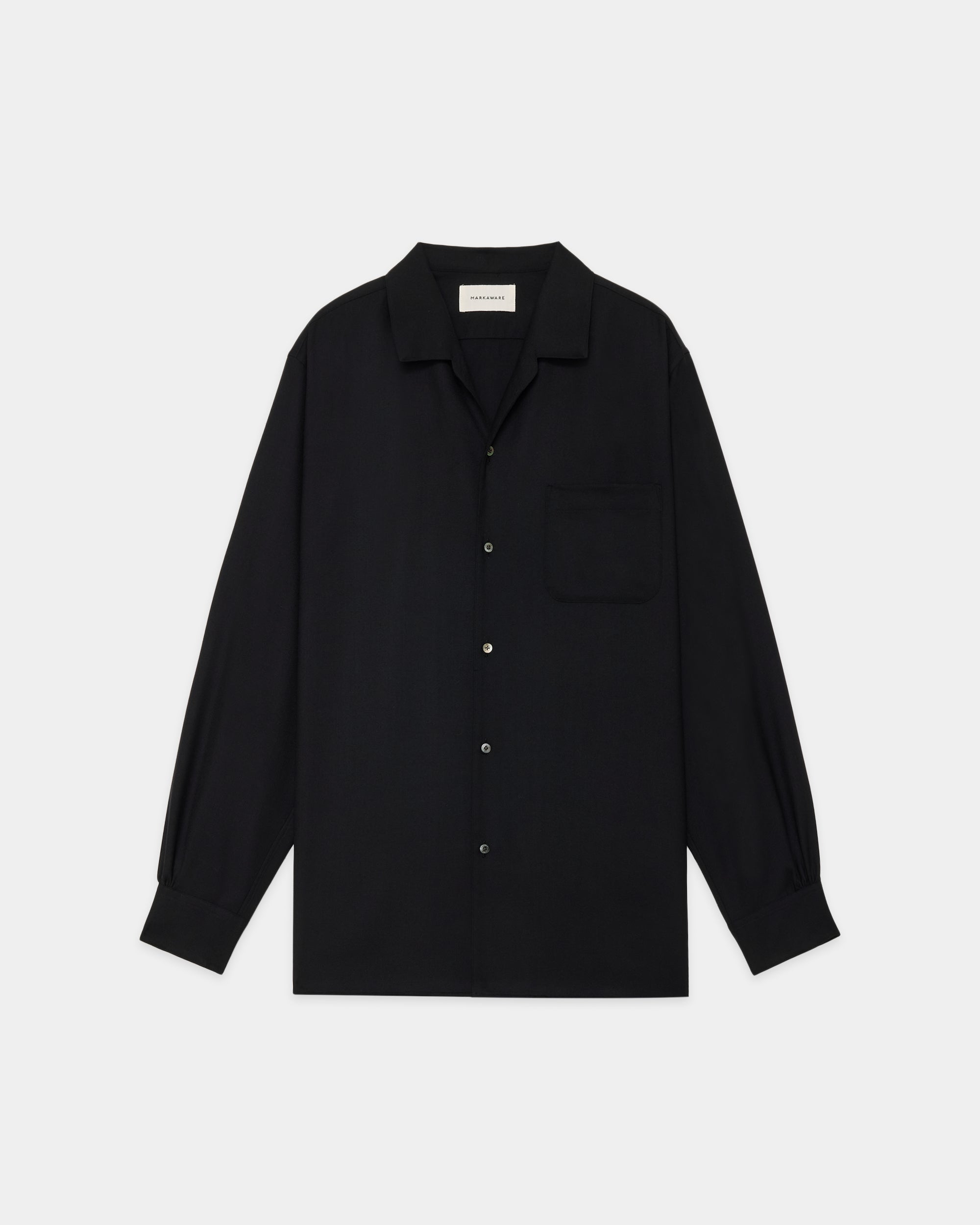 2/80 ORGANIC WOOL VIYELLA ITALIAN OPEN COLLAR SHIRT, Black