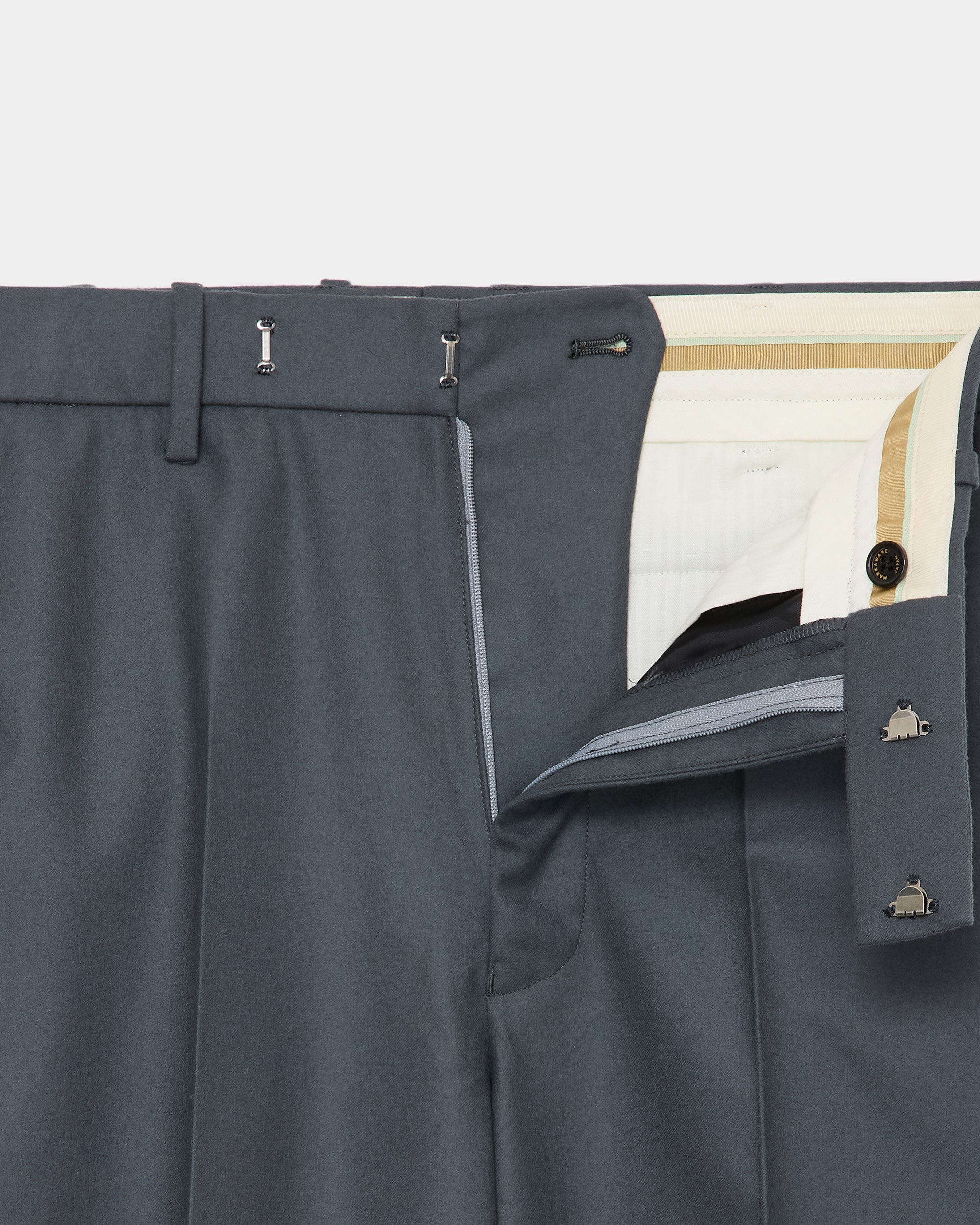 2/80 ORGANIC WOOL FLANNEL SLIM-STRAIGHT TROUSERS, Forest Gray