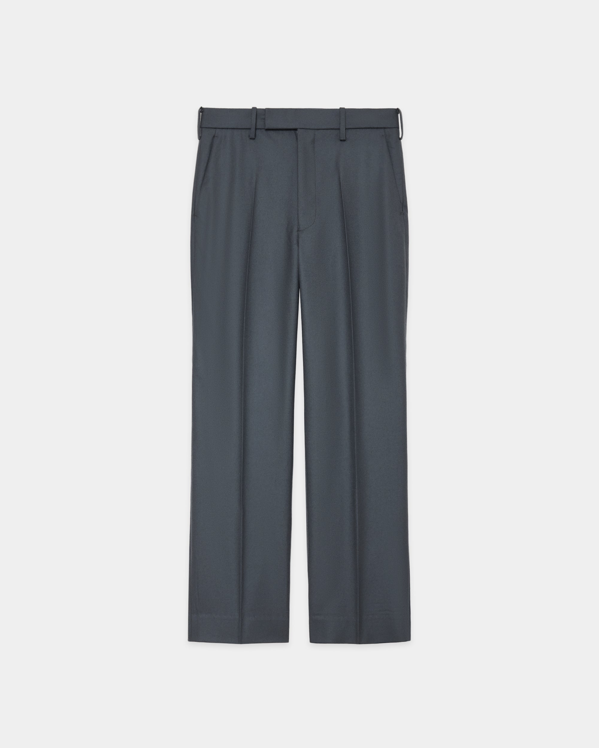2/80 ORGANIC WOOL FLANNEL SLIM-STRAIGHT TROUSERS, Forest Gray