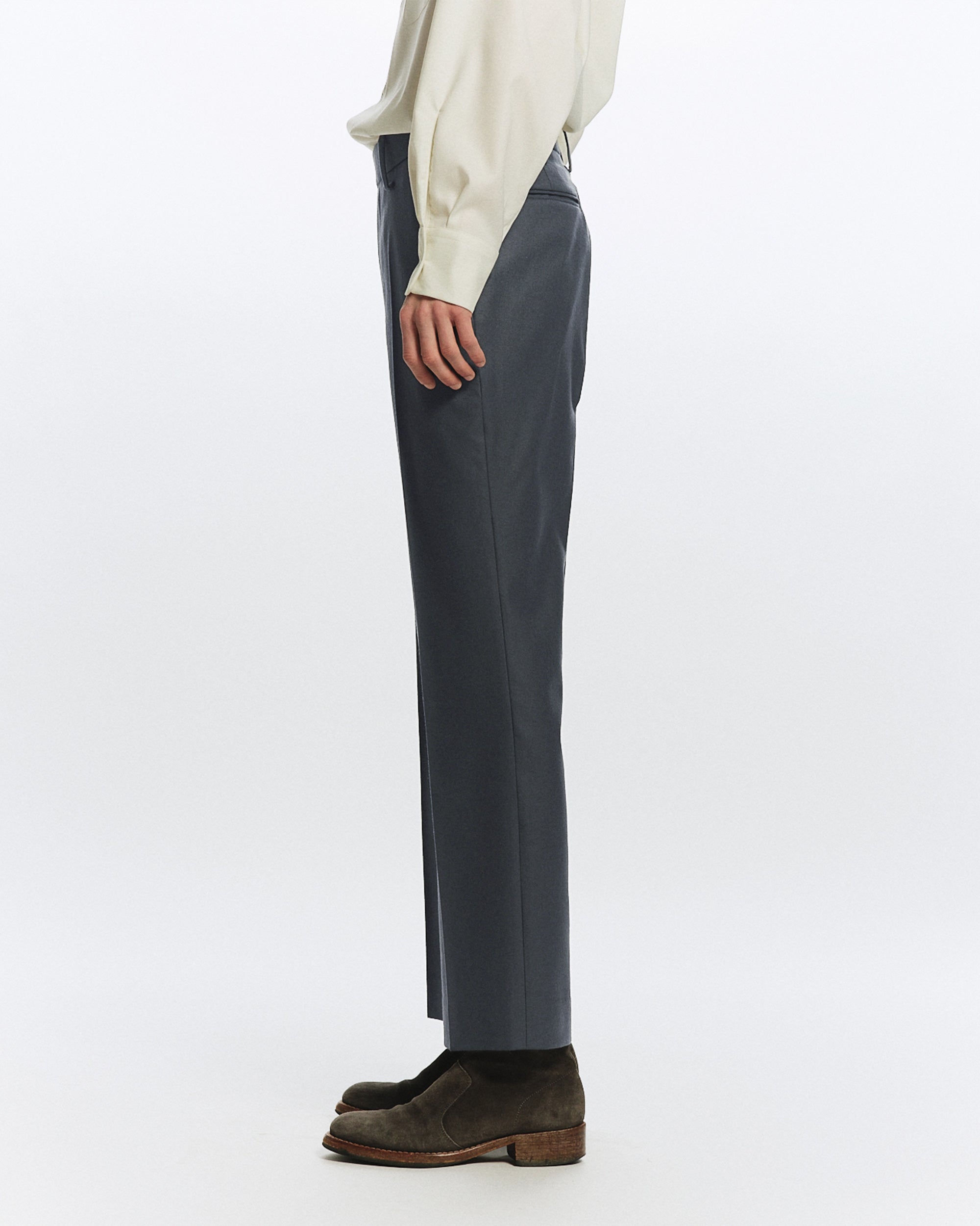 2/80 ORGANIC WOOL FLANNEL SLIM-STRAIGHT TROUSERS, Forest Gray