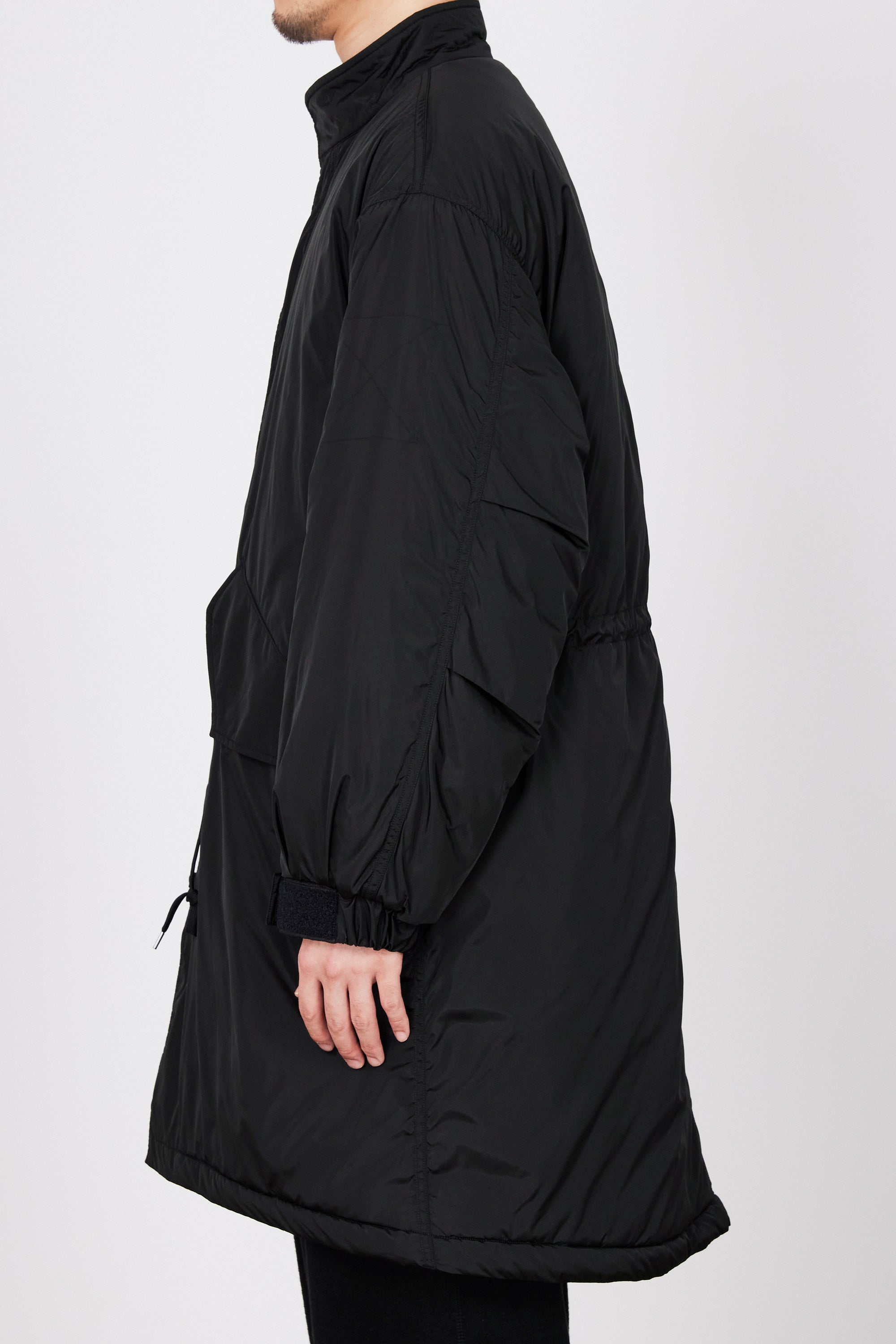 RECYCLE NYLON POPLIN PUFFED MODS COAT, Black
