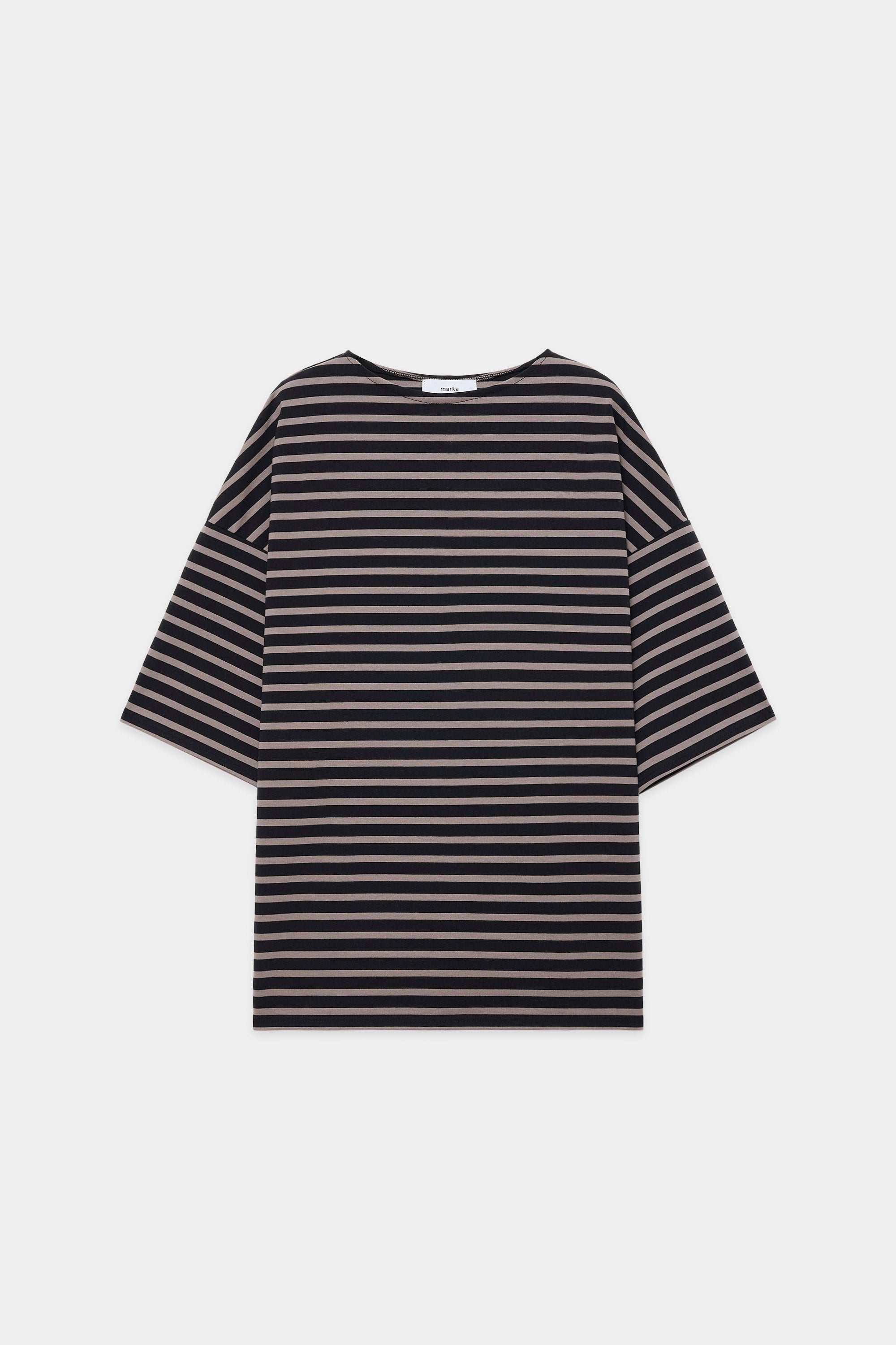オーガニックコットン30/1引き揃えBD天竺ボーダー / バスクシャツ S/S, Black × Gray