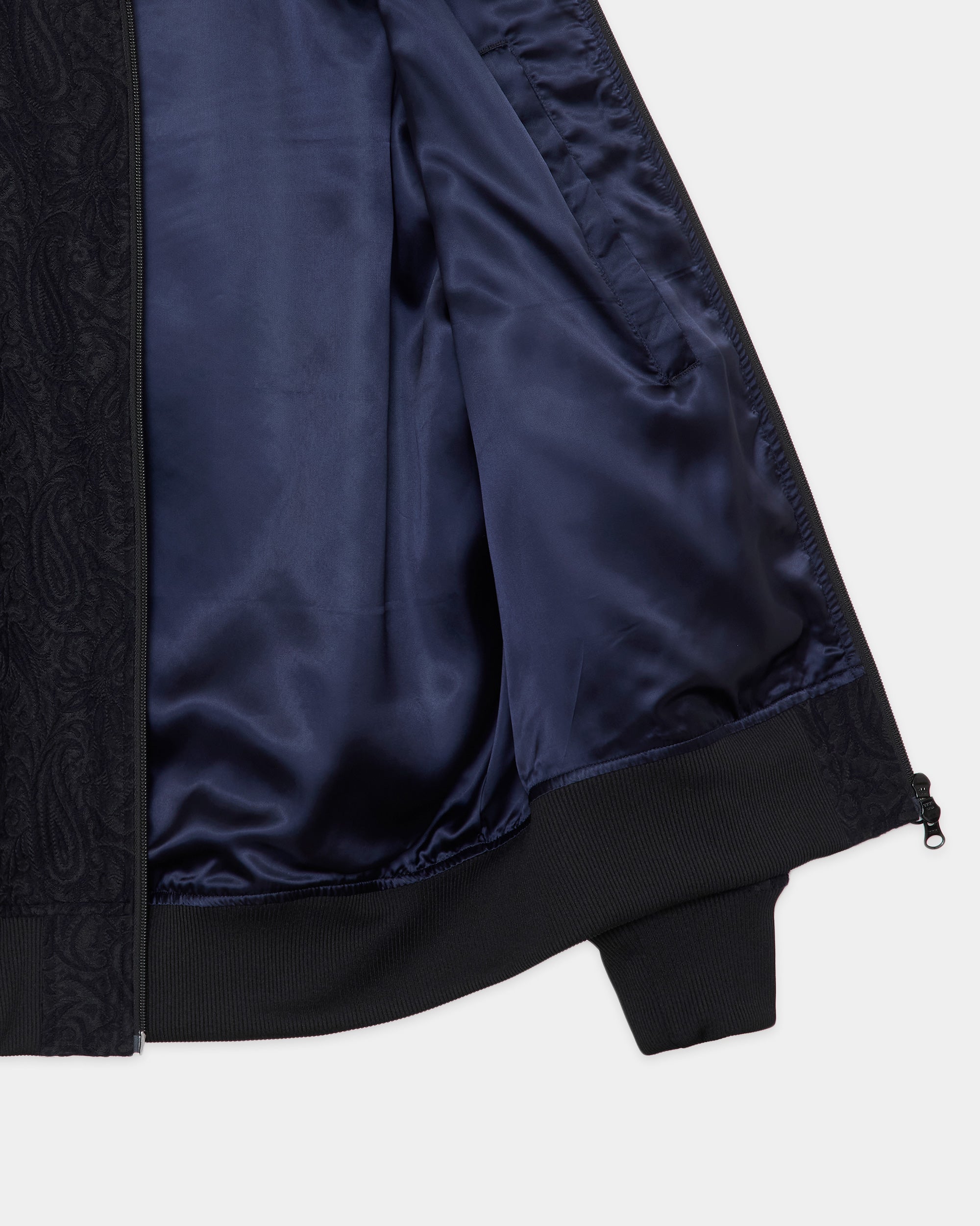 RECYCLED POLYESTER x RECYCLED WOOL PAISLEY JACQUARD BOMBER JACKET, Dark Navy