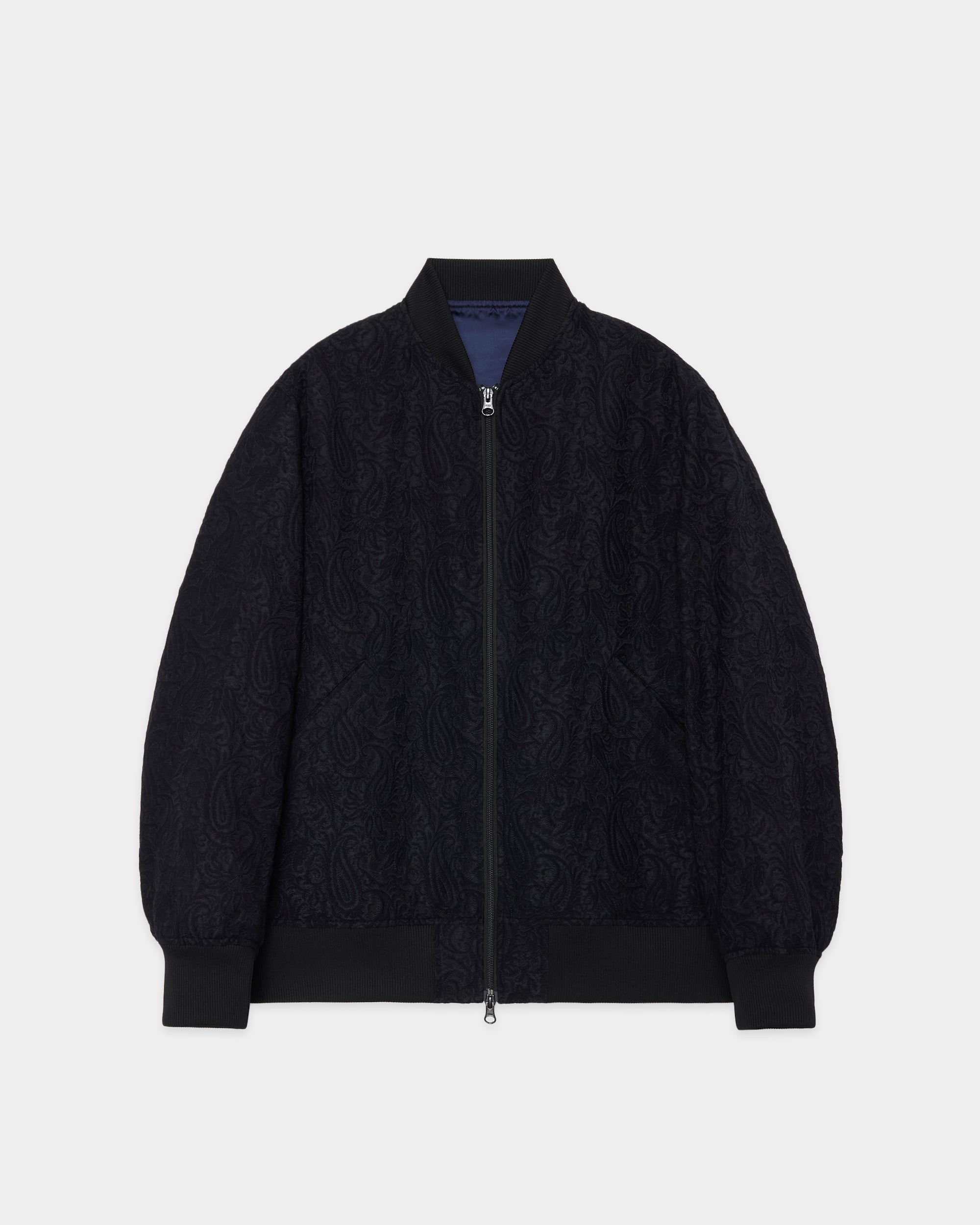 RECYCLED POLYESTER x RECYCLED WOOL PAISLEY JACQUARD BOMBER JACKET, Dark Navy