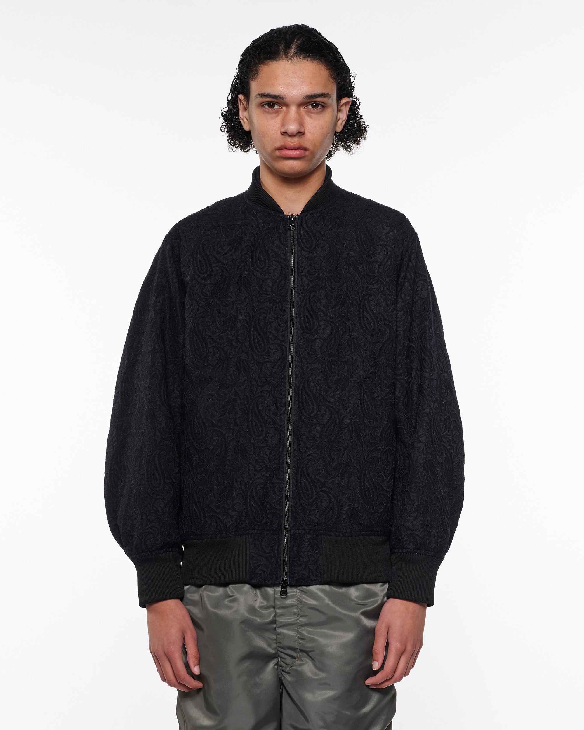 RECYCLED POLYESTER x RECYCLED WOOL PAISLEY JACQUARD BOMBER JACKET, Dark Navy