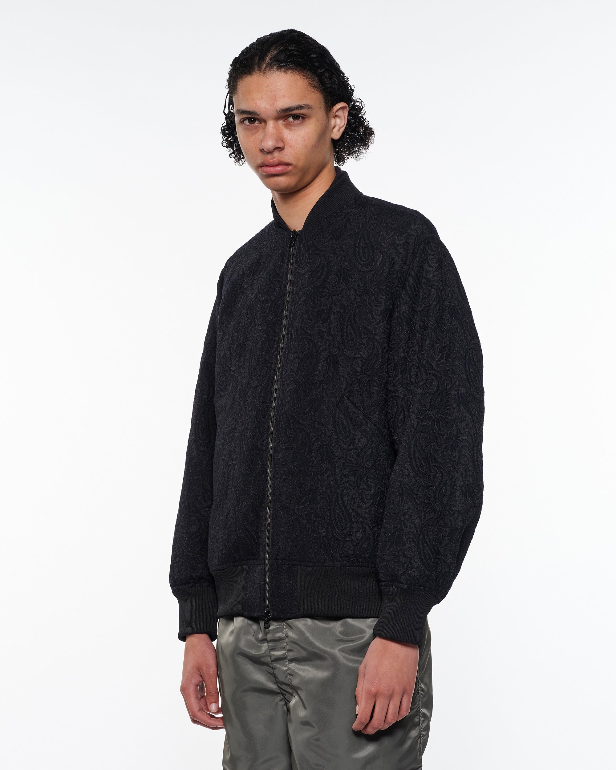 RECYCLED POLYESTER x RECYCLED WOOL PAISLEY JACQUARD BOMBER JACKET, Dark Navy