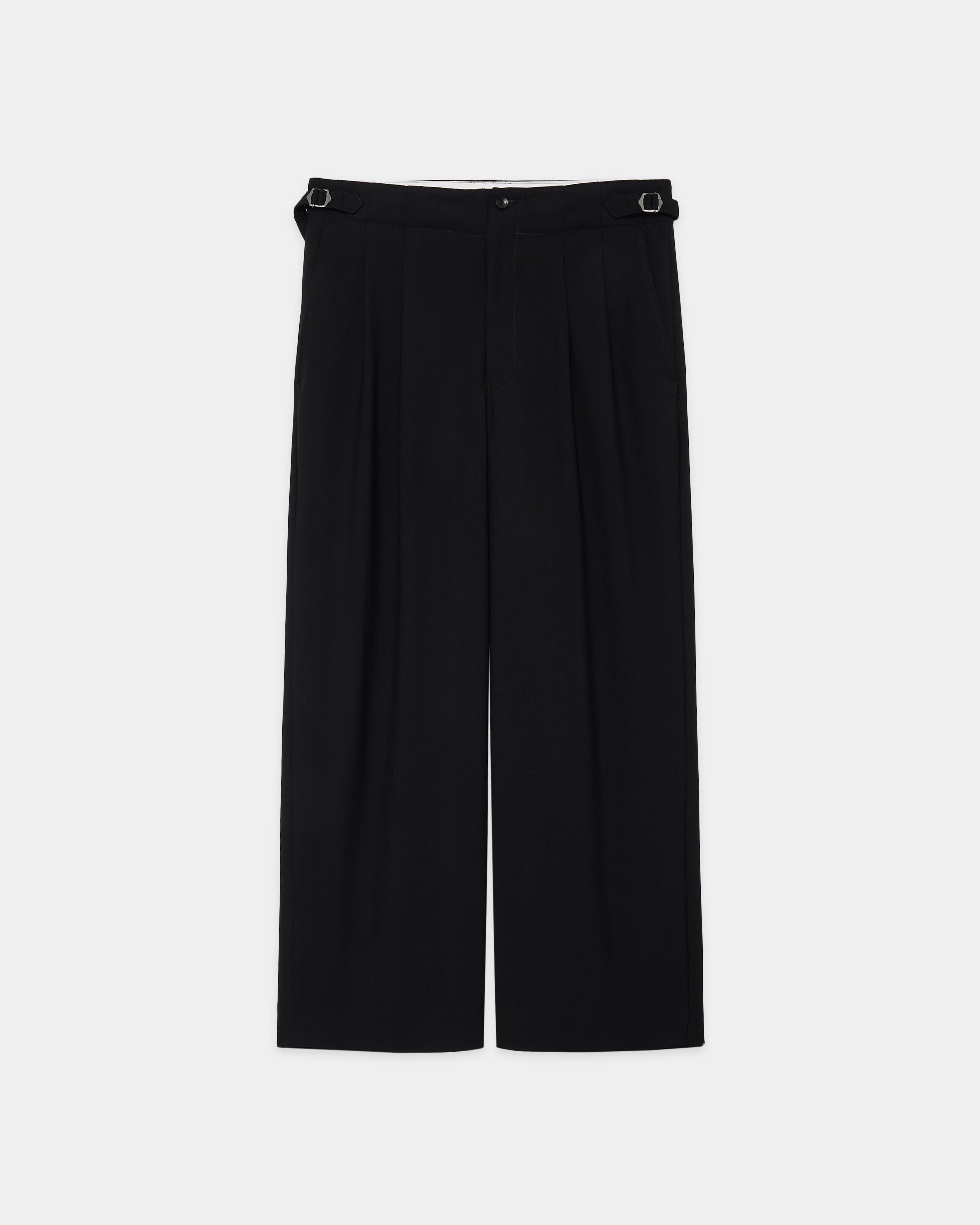 RECYCLED POLYESTER NON-MULESED WOOL GABARDINE TWO TUCK MILITARY TROUSERS, Black