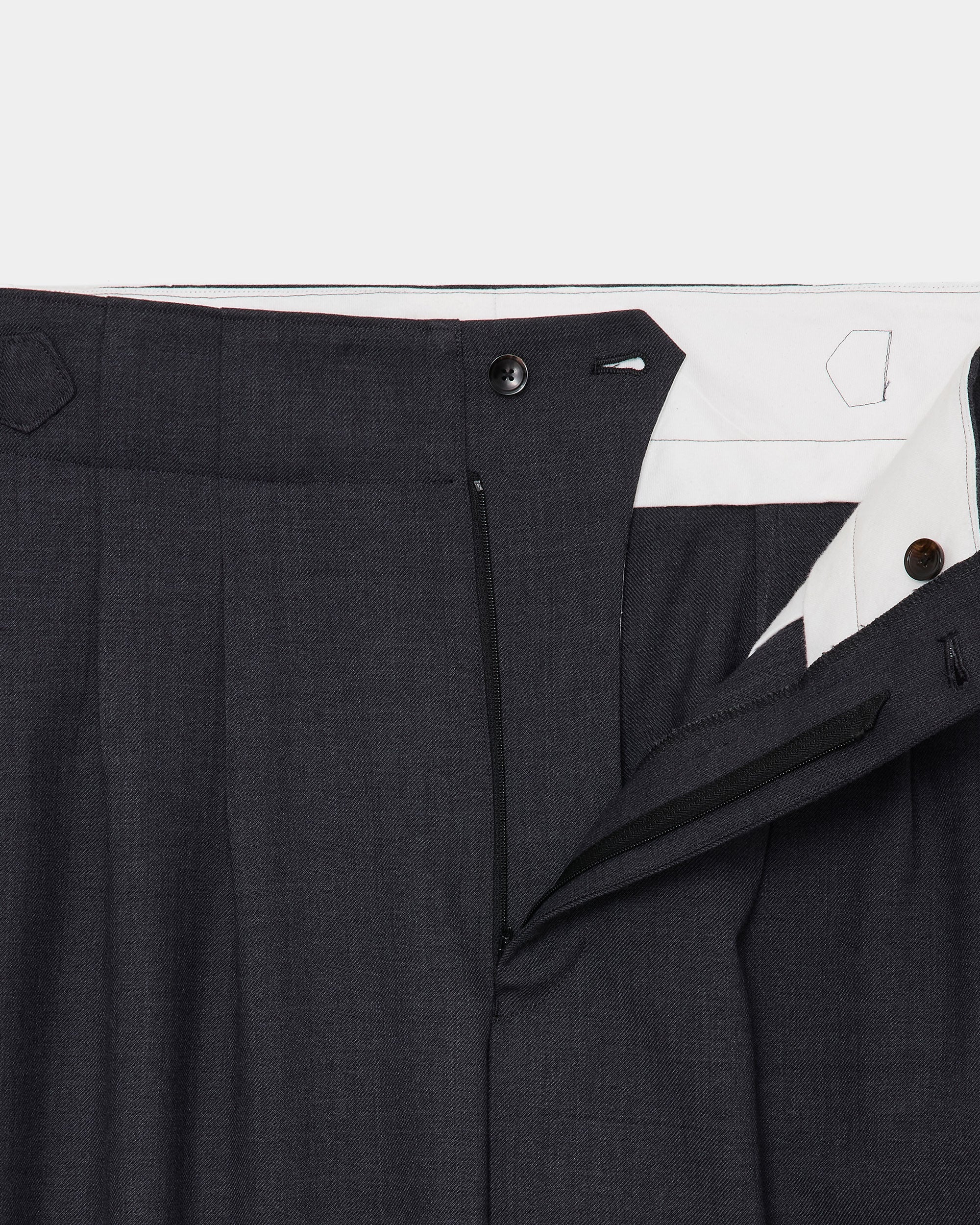 RECYCLED POLYESTER NON-MULESED WOOL GABARDINE TWO TUCK MILITARY TROUSERS, Charcoal Gray