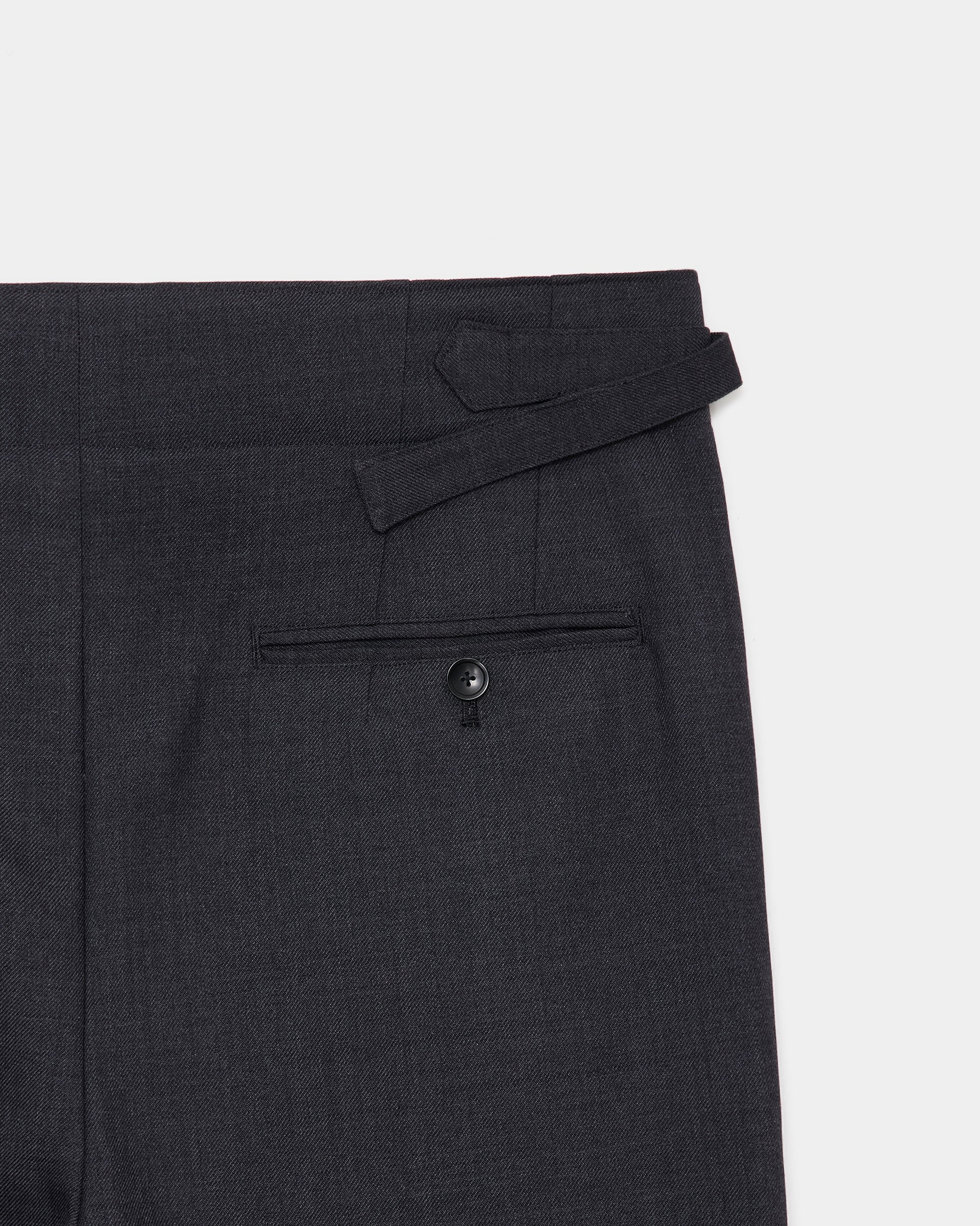 RECYCLED POLYESTER NON-MULESED WOOL GABARDINE TWO TUCK MILITARY TROUSERS, Charcoal Gray