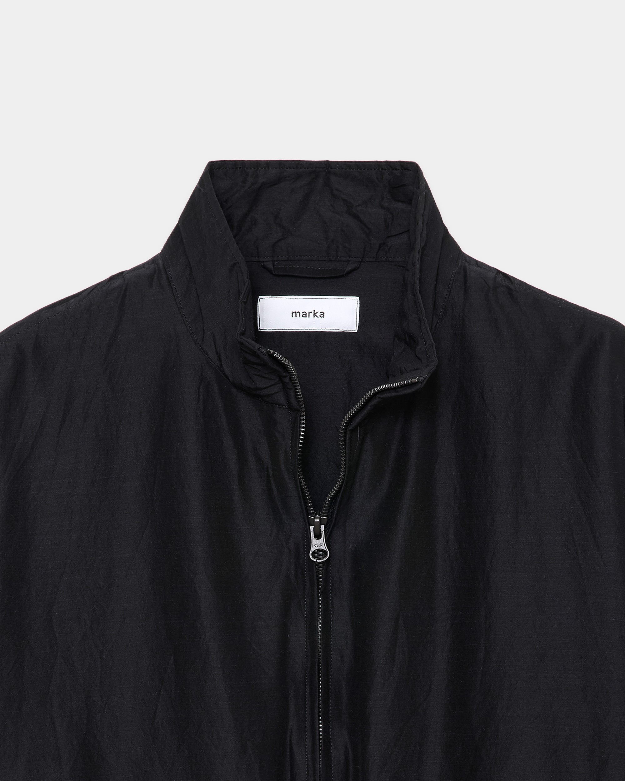 Wool Silk High Count Typewriter Flight Jacket, Chambray Black