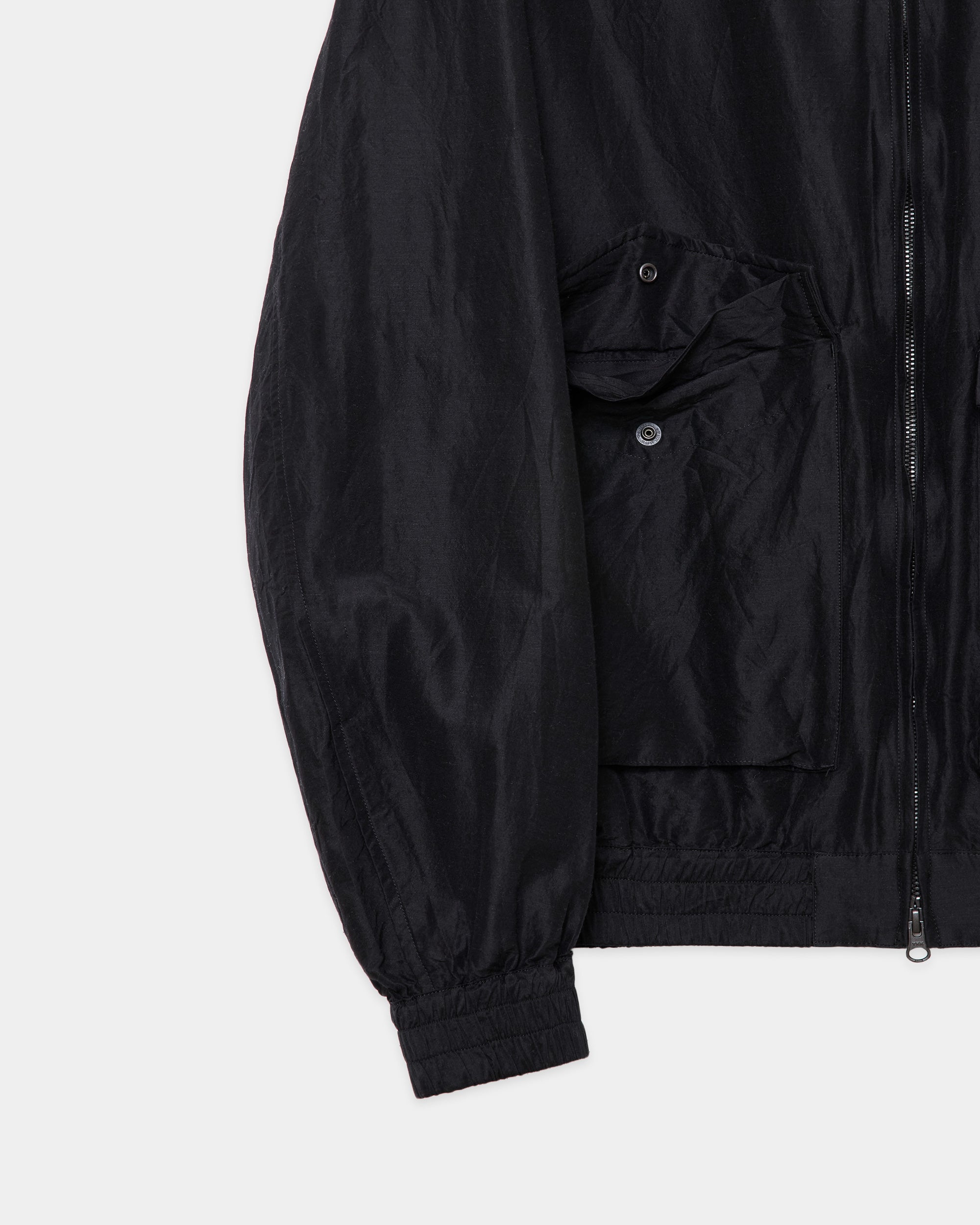 Wool Silk High Count Typewriter Flight Jacket, Chambray Black
