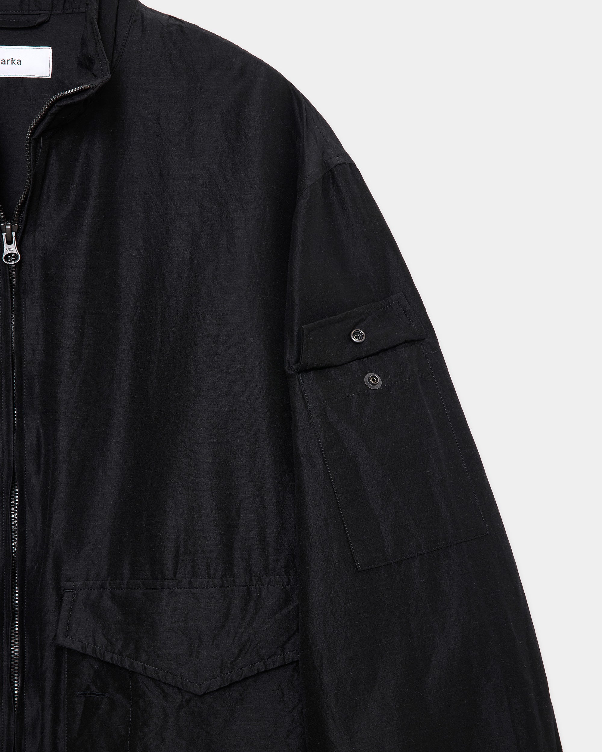 Wool Silk High Count Typewriter Flight Jacket, Chambray Black