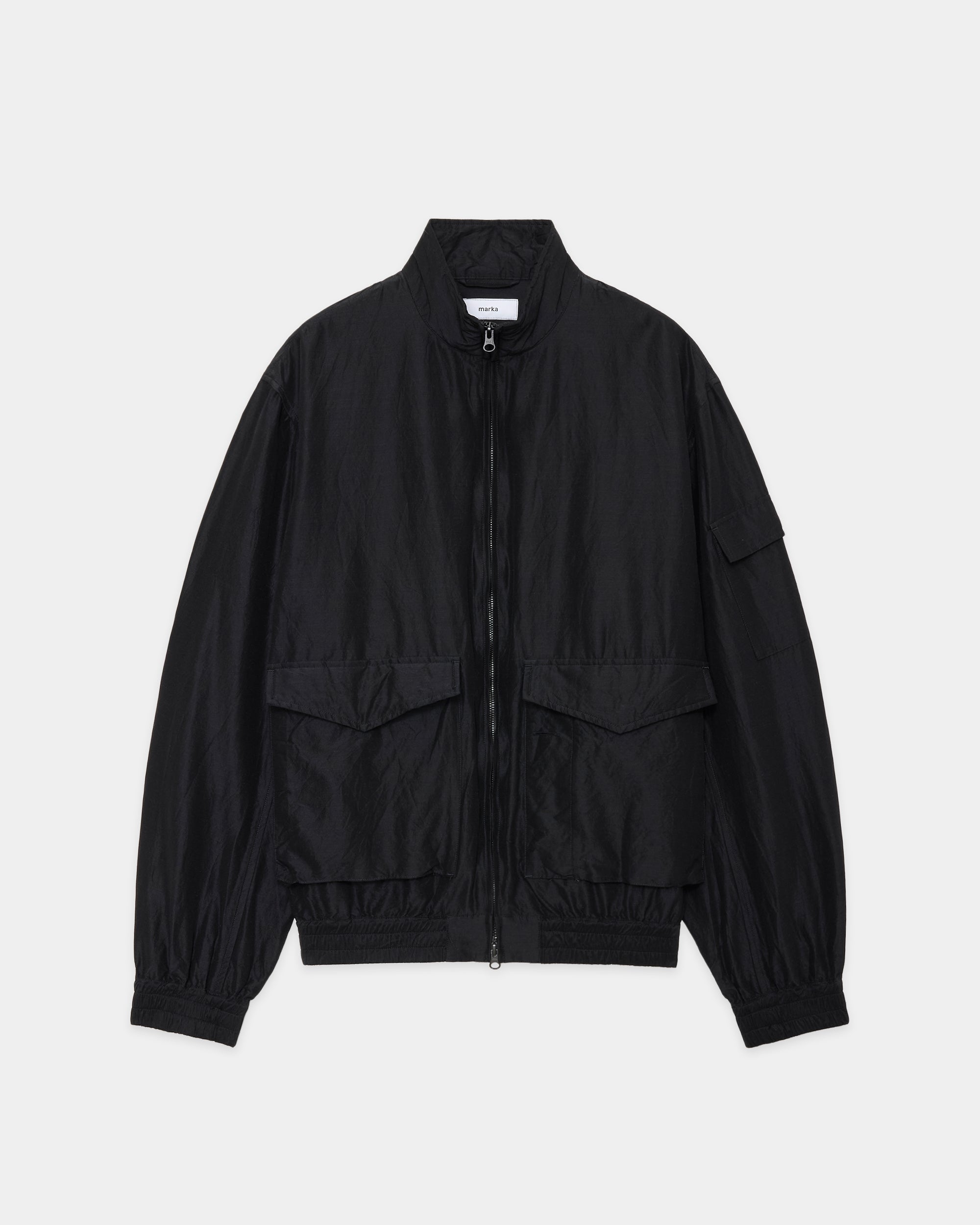 Wool Silk High Count Typewriter Flight Jacket, Chambray Black