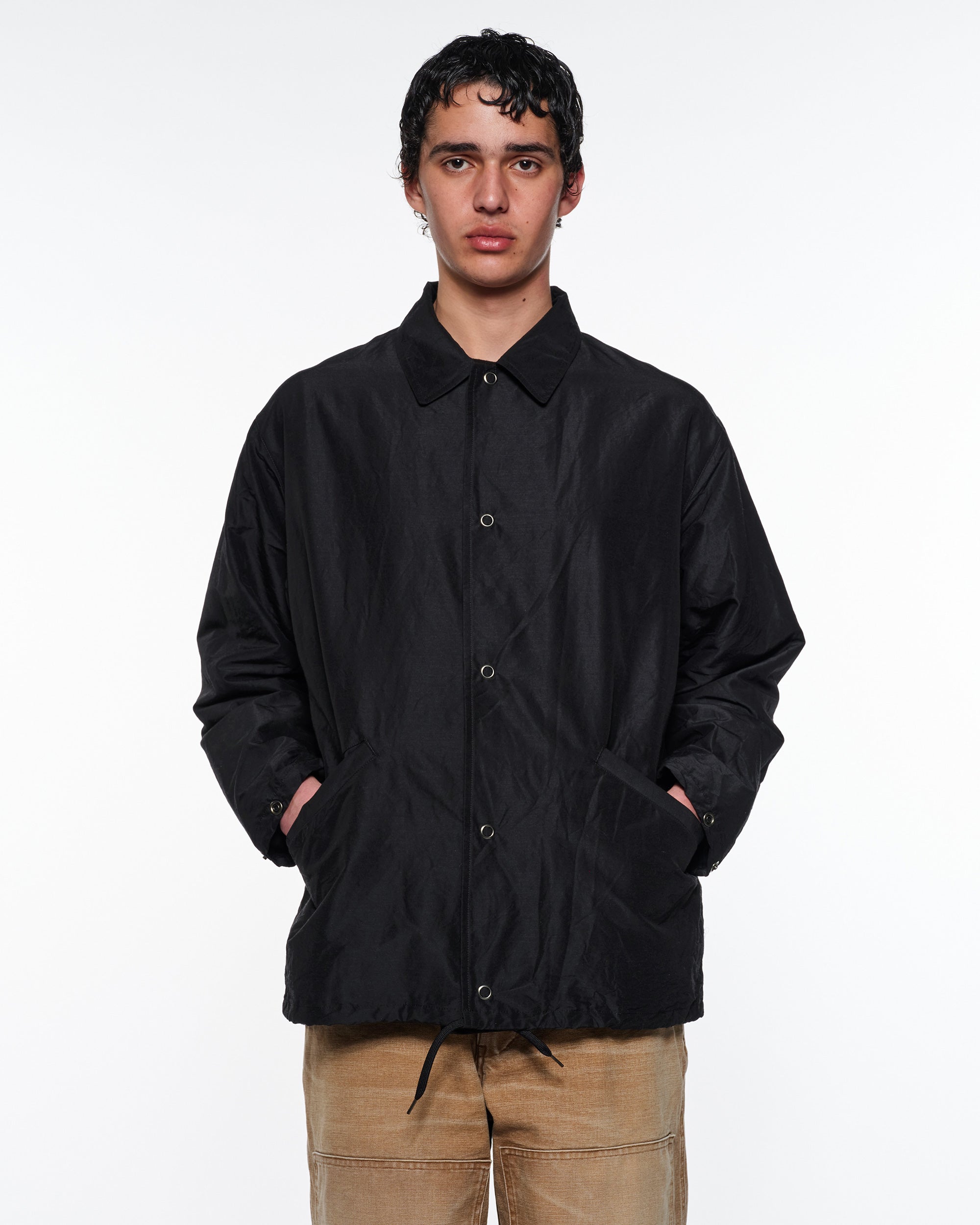 Wool Silk High Count Typewriter Coach Jacket, Chambray Black