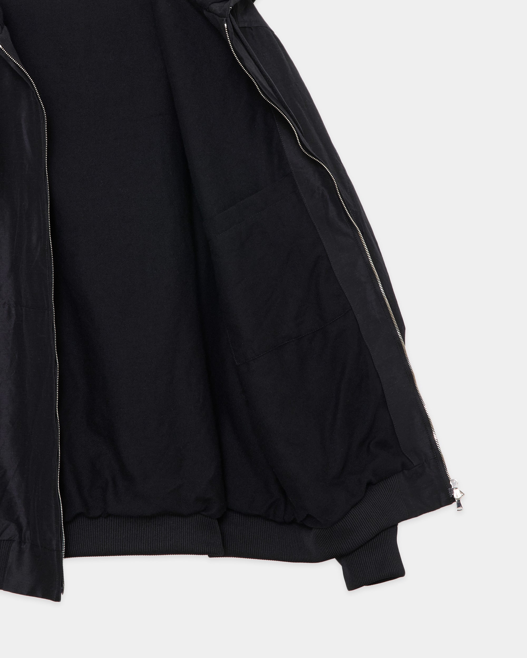 Wool Silk High Count Typewriter Workers Parka, Chambray Black