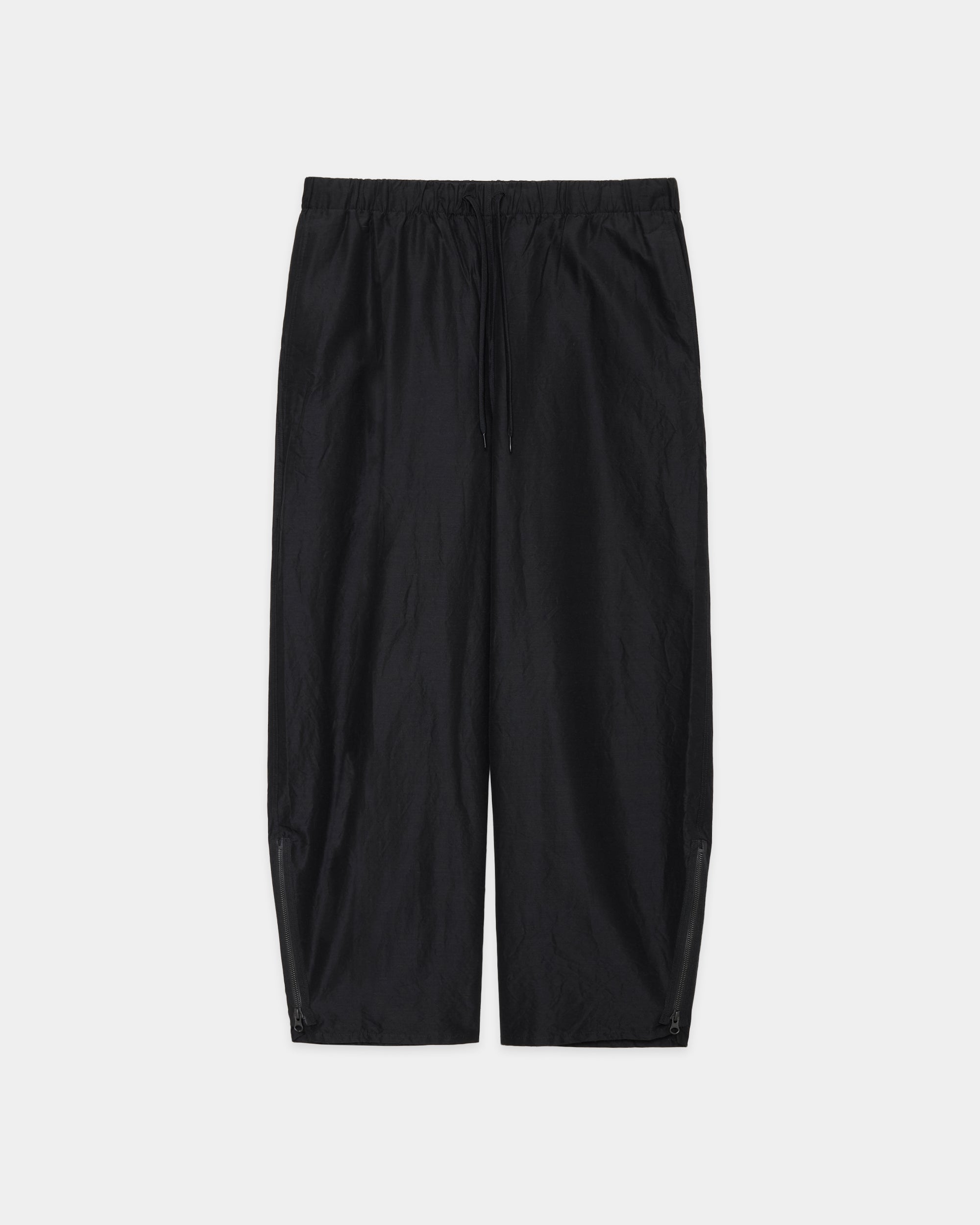 Wool Silk High Count Typewriter Adjustable Hem Easy Wide Pants, Chambray Black