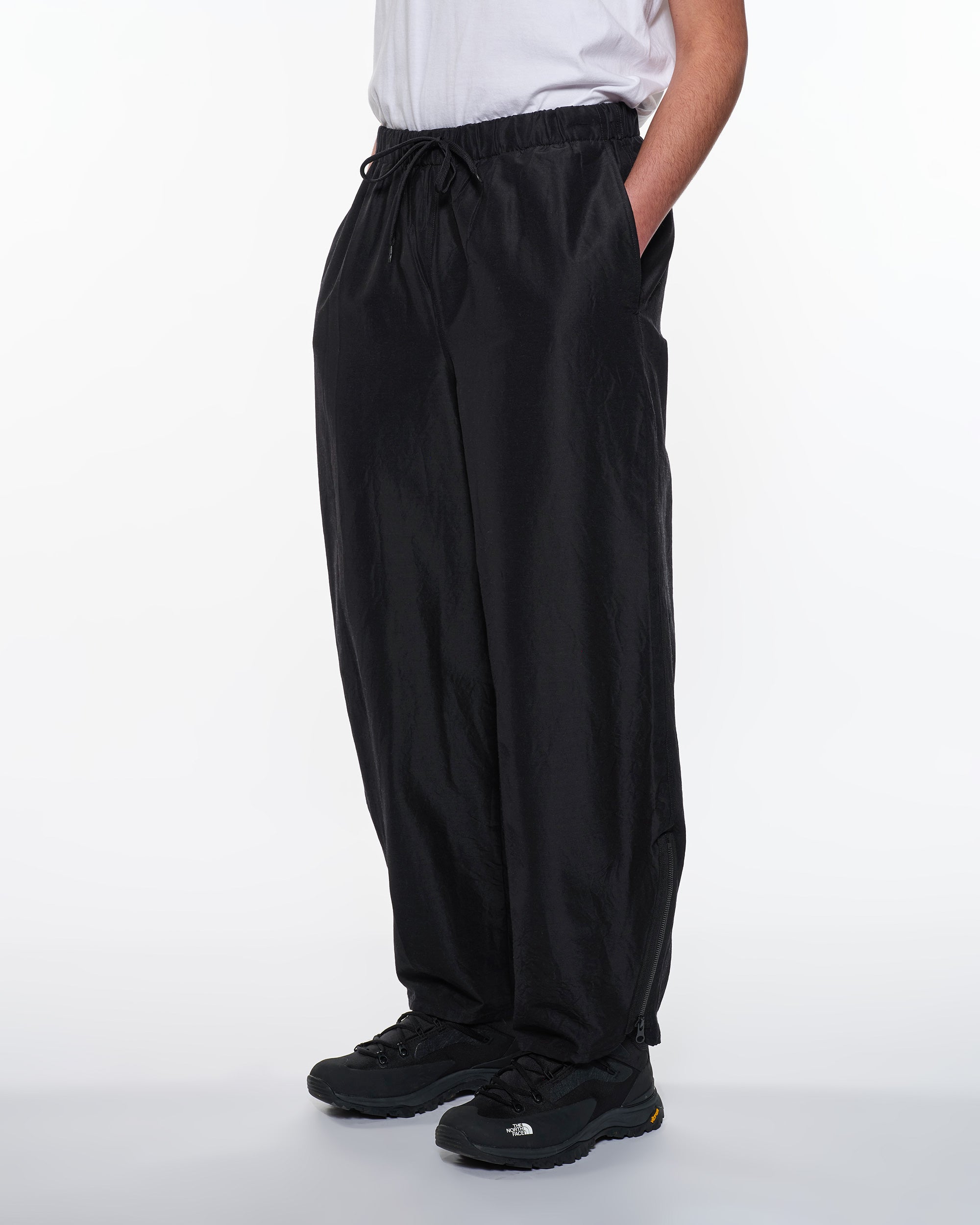 Wool Silk High Count Typewriter Adjustable Hem Easy Wide Pants, Chambray Black