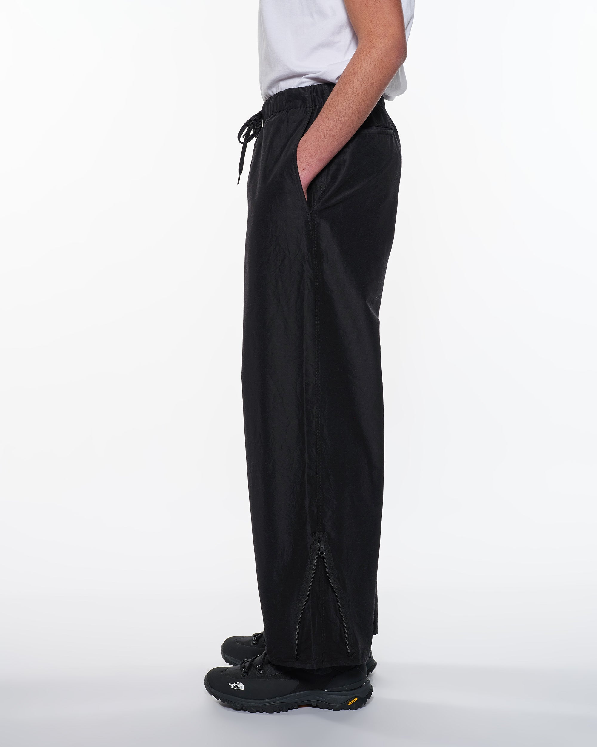 Wool Silk High Count Typewriter Adjustable Hem Easy Wide Pants, Chambray Black