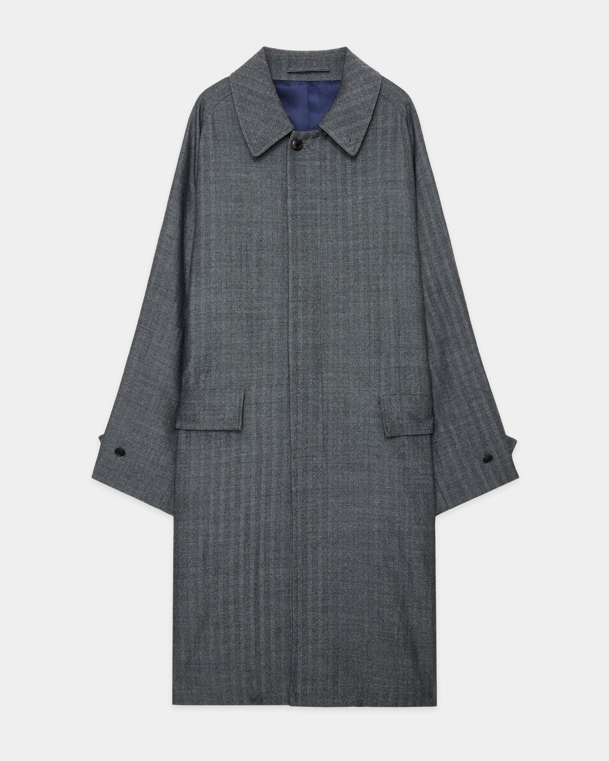 Tumbled Wool Serge Raglan Sleeve Coat, Herringbone