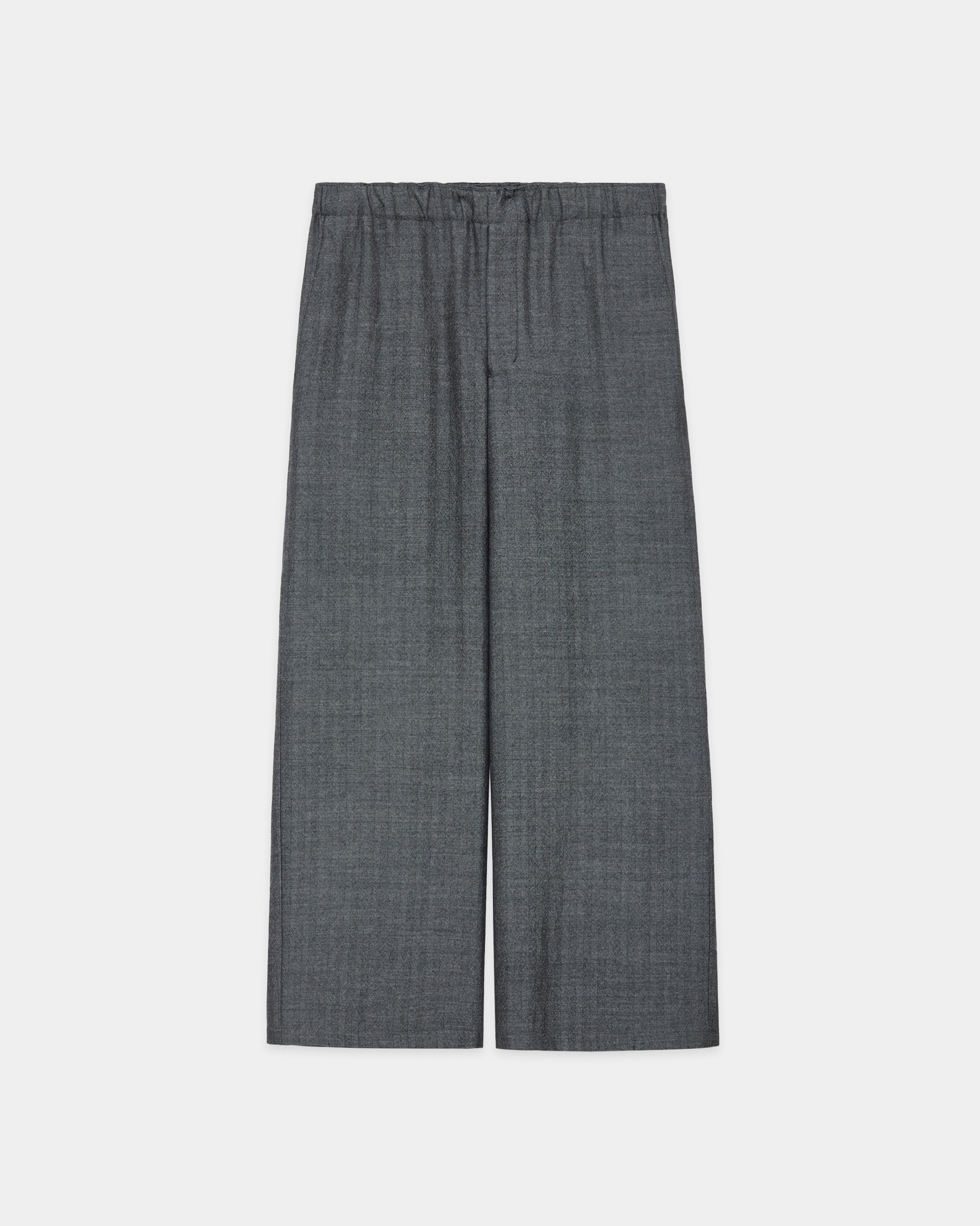 Tumbled Wool Serge Wide Leg Easy Pants, Herringbone