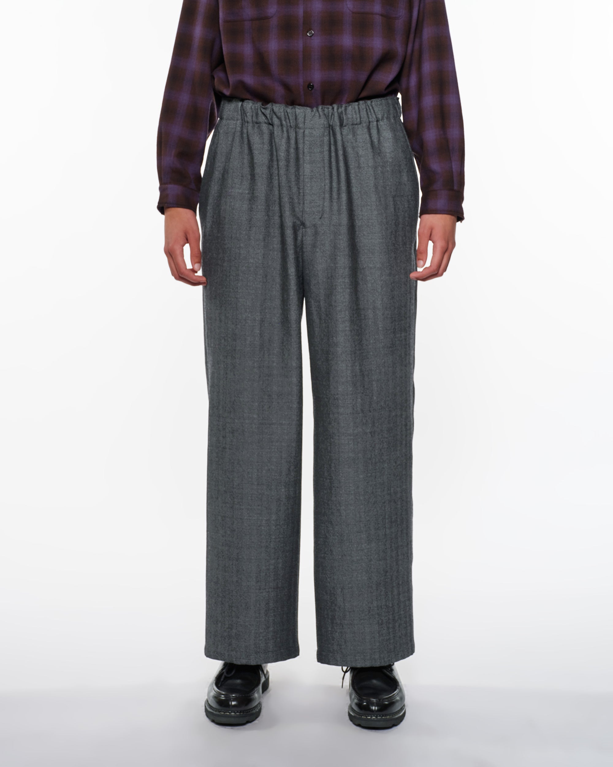 Tumbled Wool Serge Wide Leg Easy Pants, Herringbone