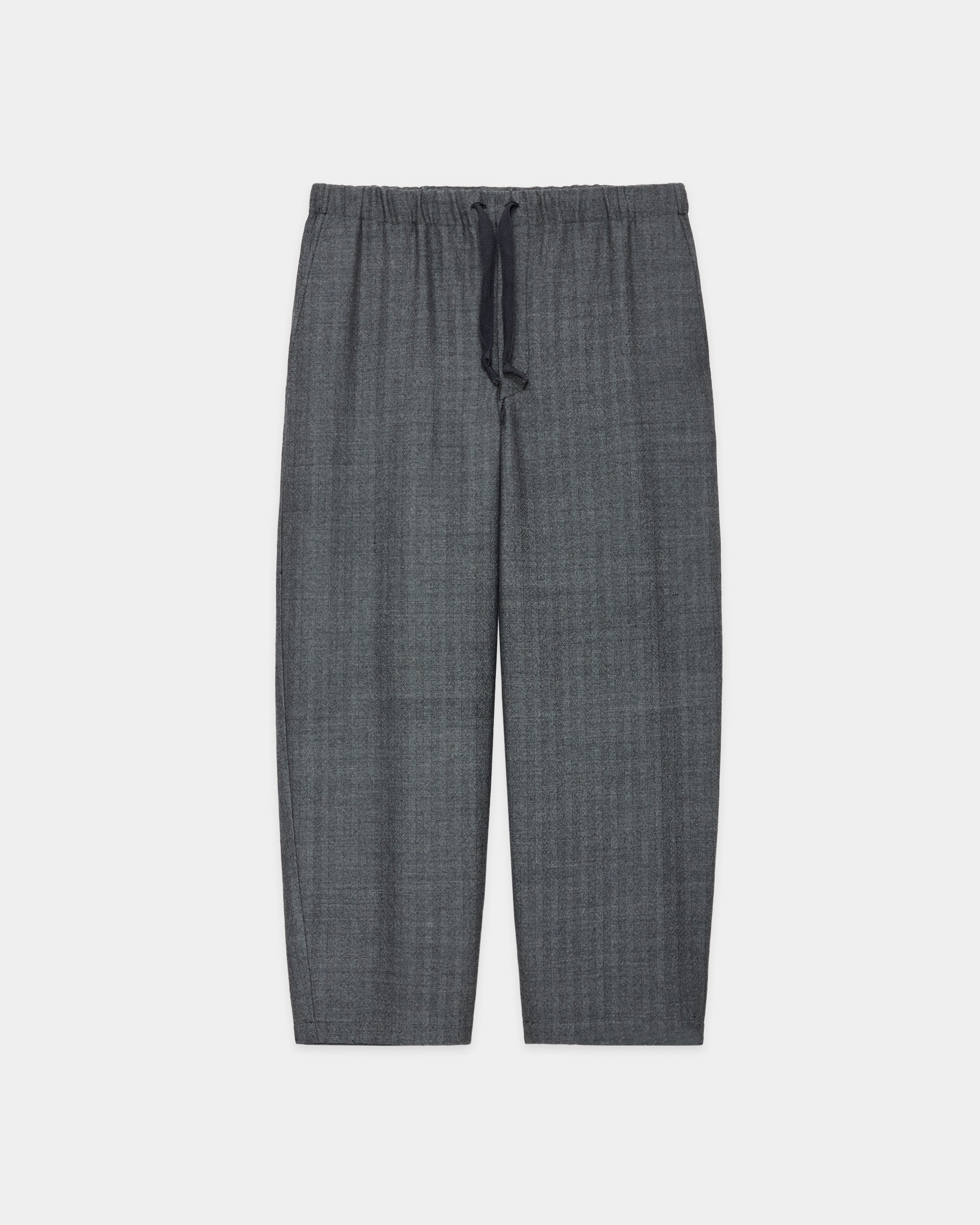 Tumbled Wool Serge Cocoon Wide Easy Pants, Herringbone