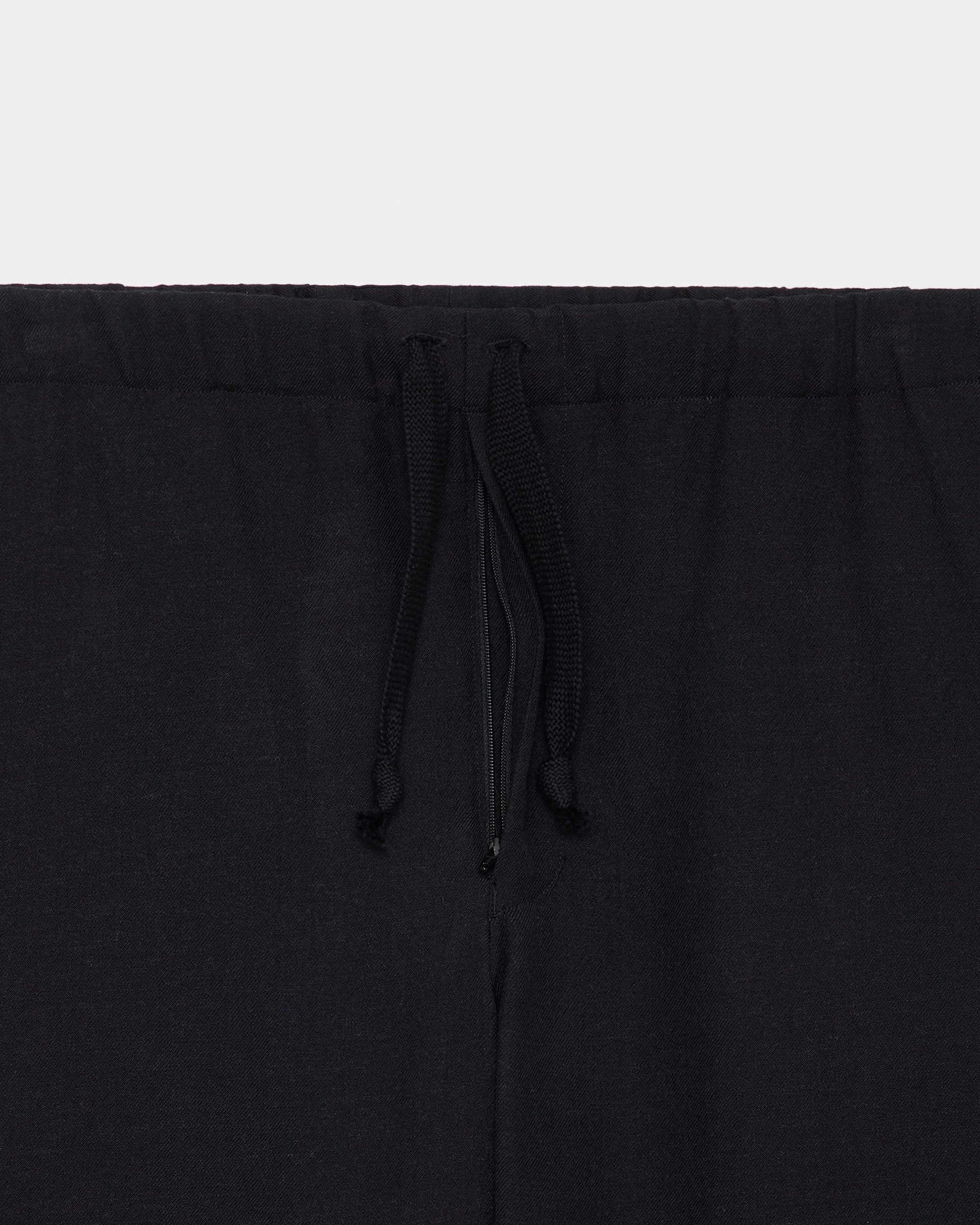 Tumbled Wool Serge Cocoon Wide Easy Pants, Chambray Black