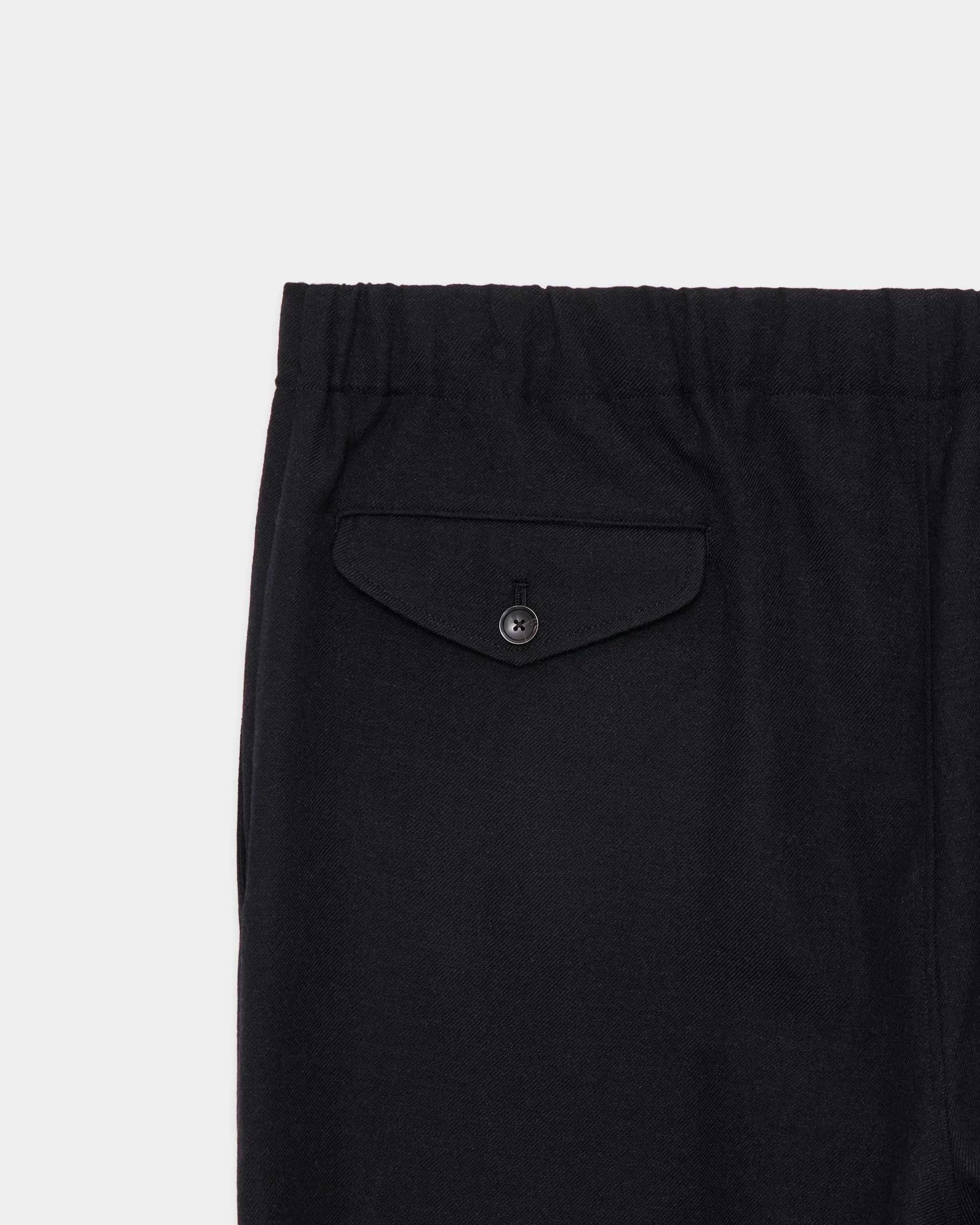 Tumbled Wool Serge Cocoon Wide Easy Pants, Chambray Black