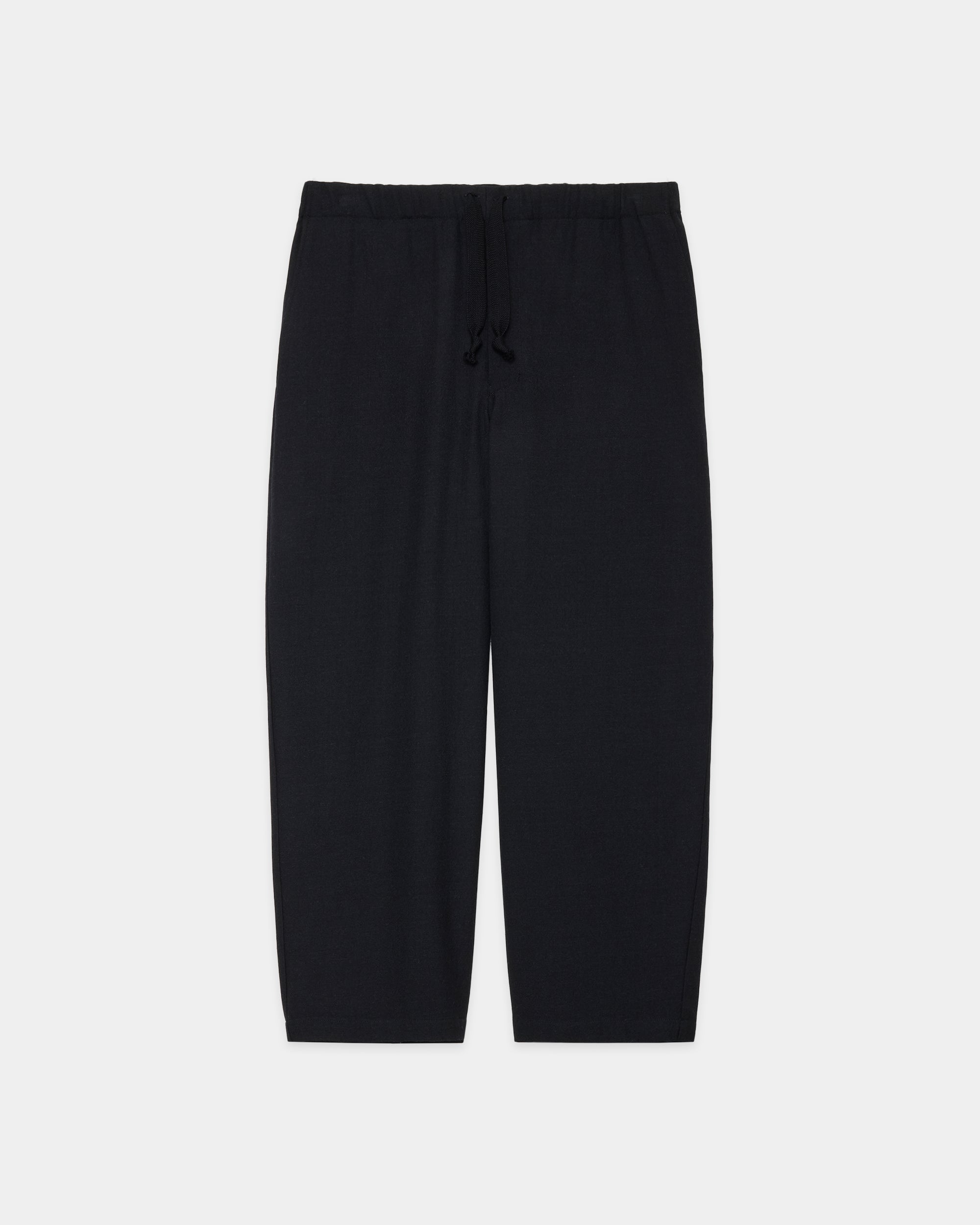 Tumbled Wool Serge Cocoon Wide Easy Pants, Chambray Black