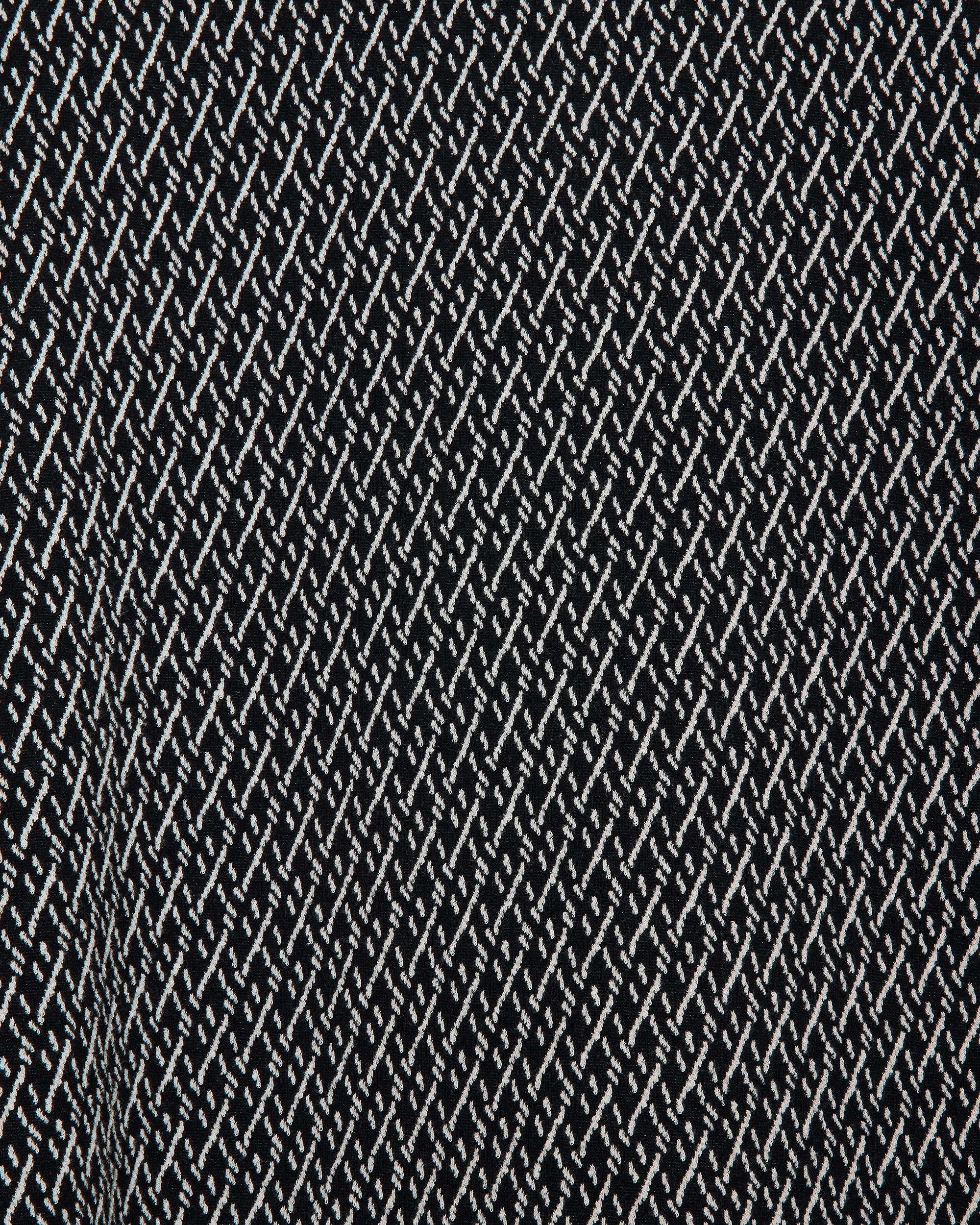 Organic Cotton Geometric Jacquard Two Button Polo L/S Tee, Black × Ivory