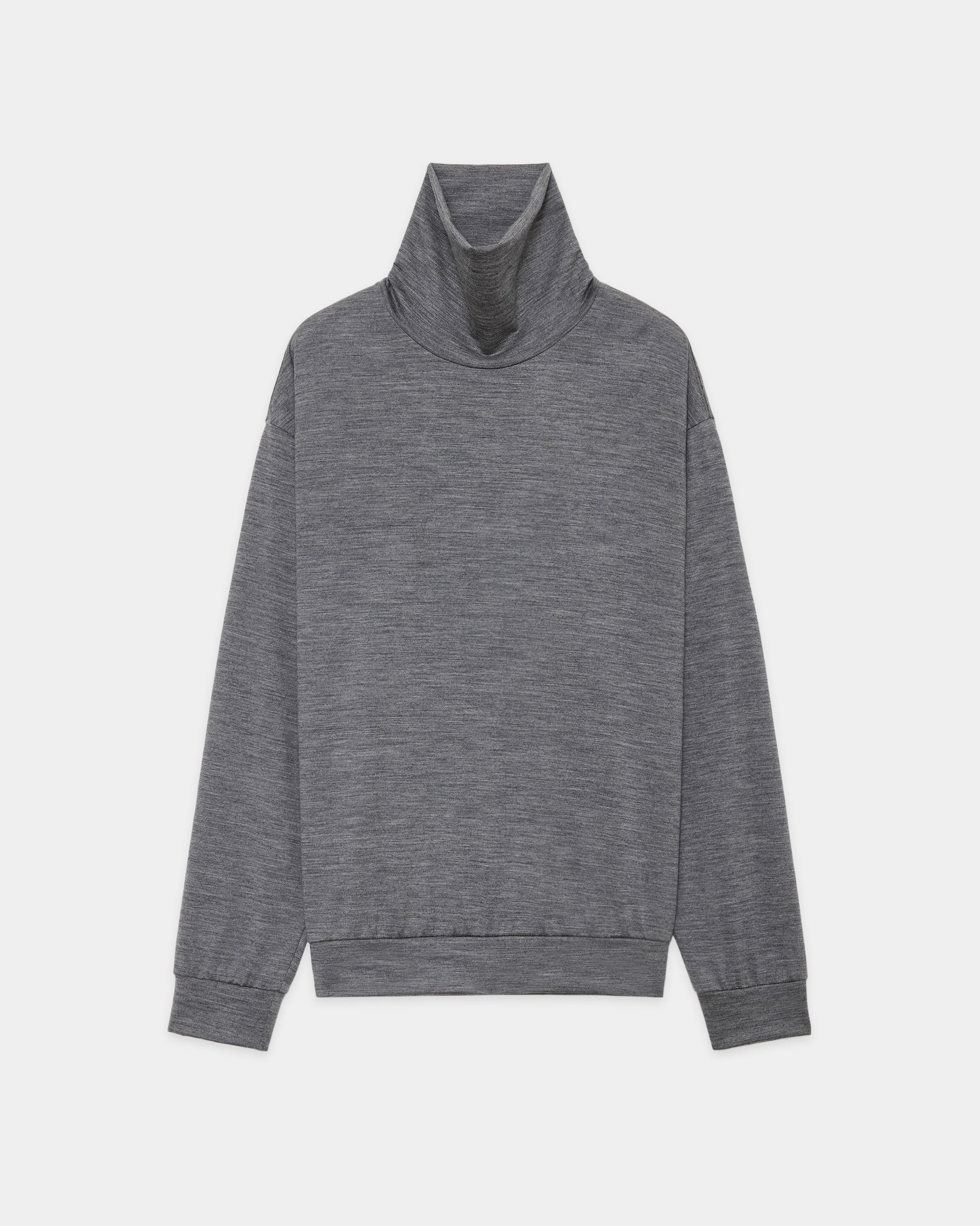 2/72 Wool Single Jersey Washable Turtle Neck, Top Gray