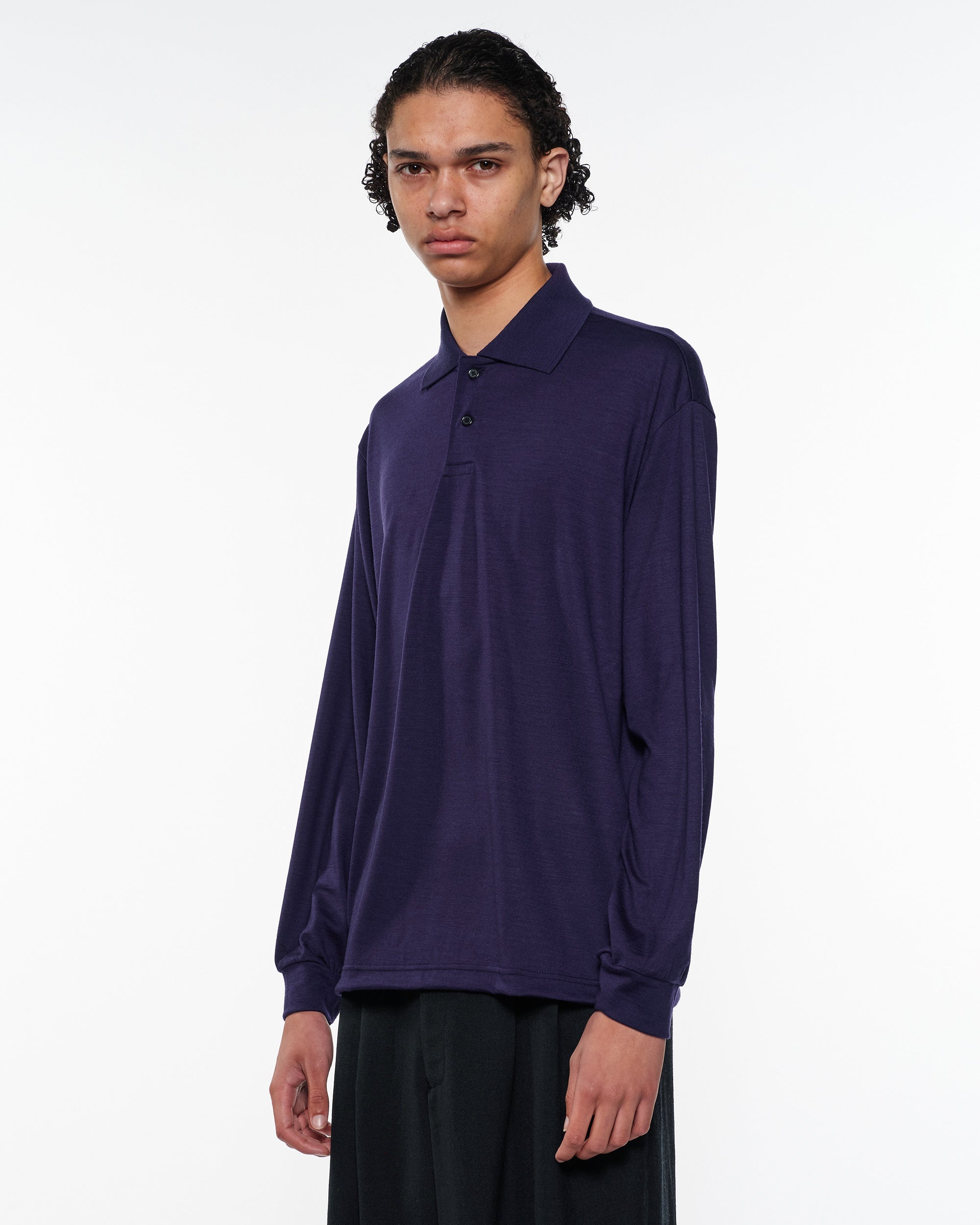 ウォッシャブルウール天竺 / 2ボタンポロL/S Tee, Dark Purple
