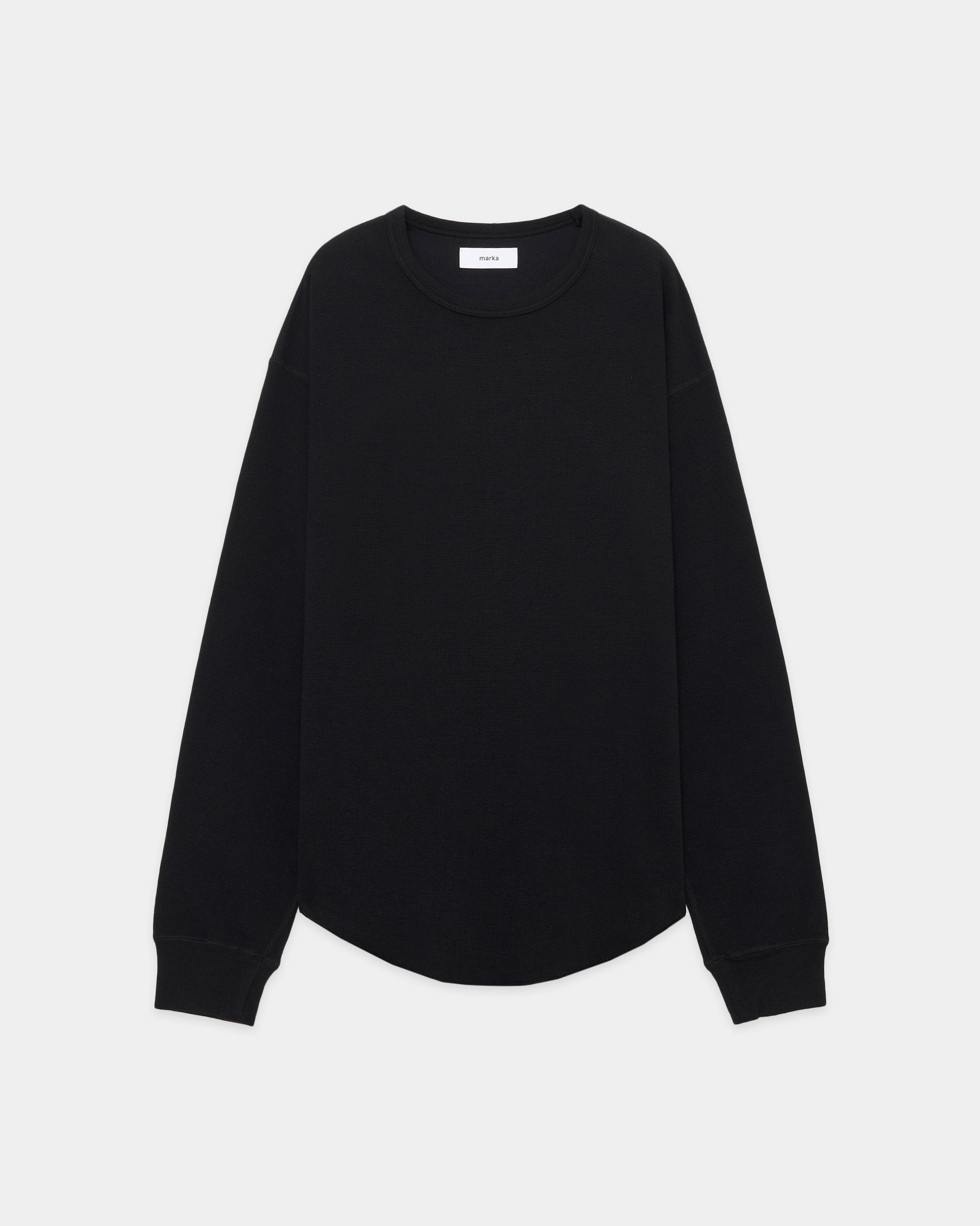 Organic Cotton Hemp Mesh Knit Crew Neck L/S Tee, Black