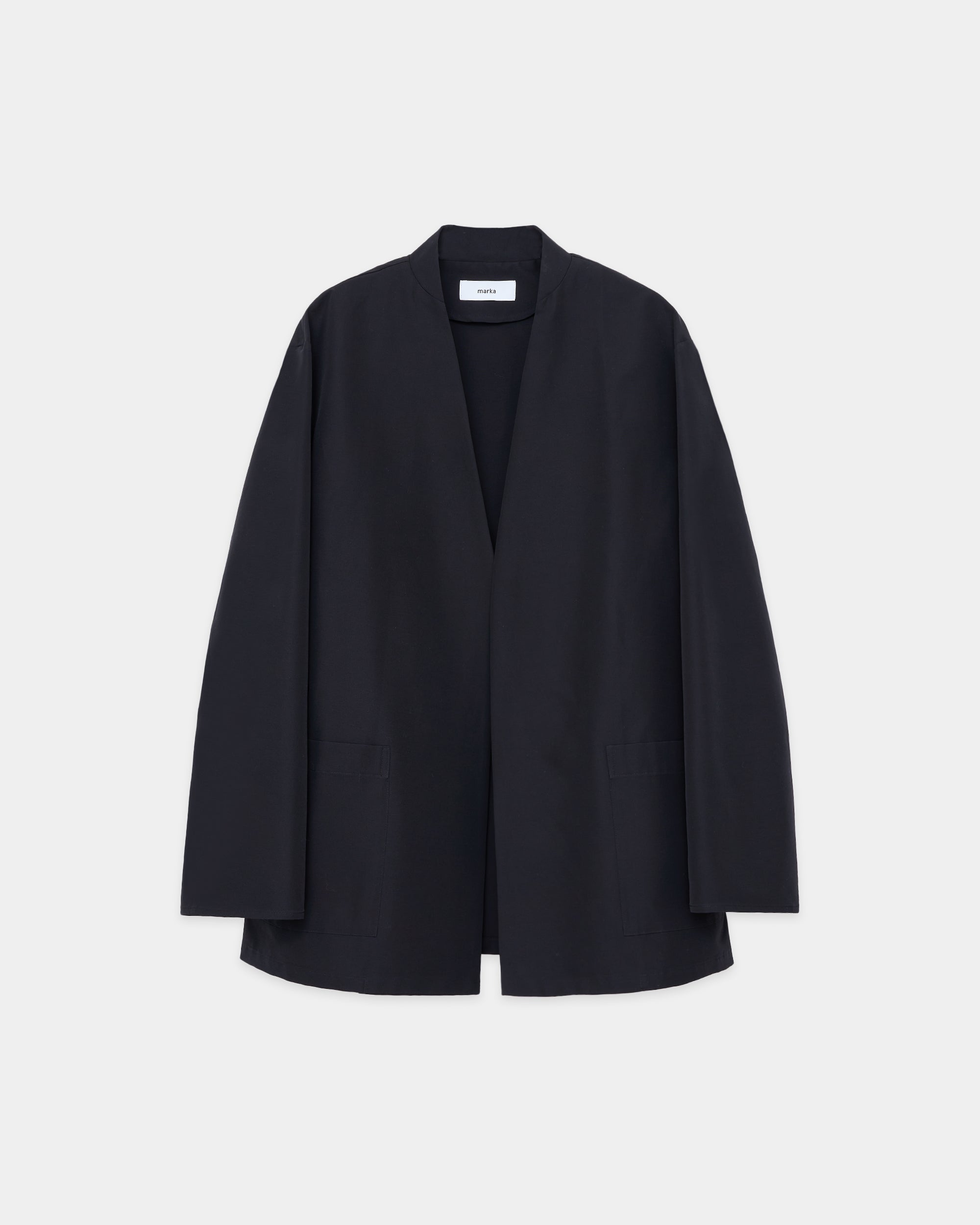 Recycled Polyester High Twisted Tropical Parking-Lapelless Shirt Jacket, Navy