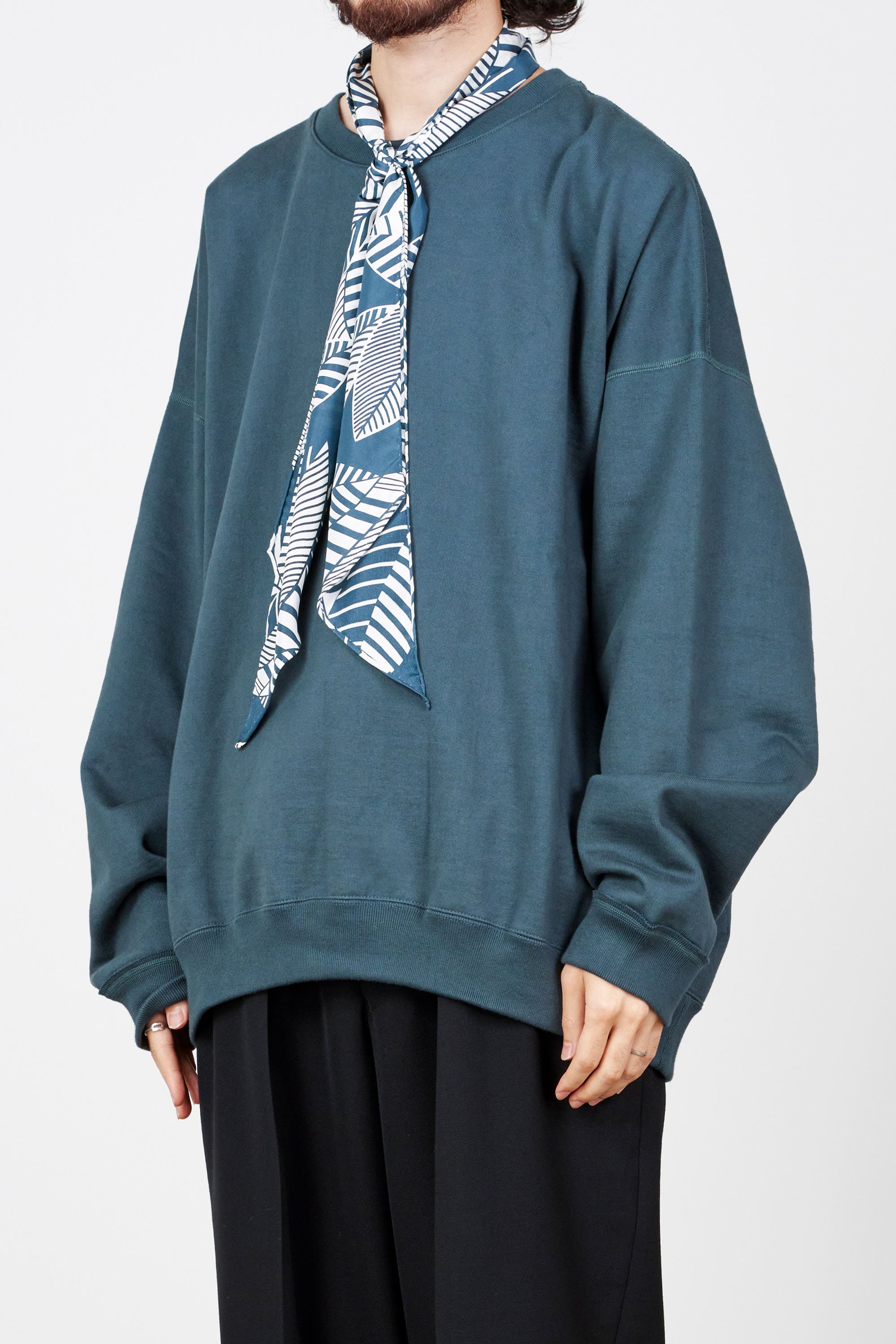 BRATAC SILK KAWAMATA NARROW SCALF SHORT, Leaf Bluegray