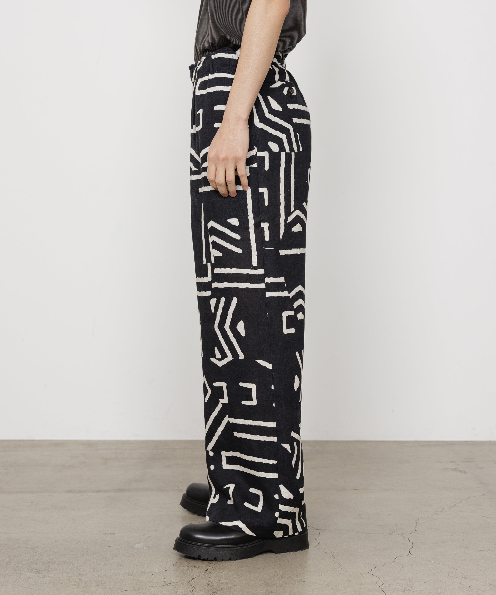 LINEN TROPICAL WIDE LEG EASY PANTS, Black x Ivory