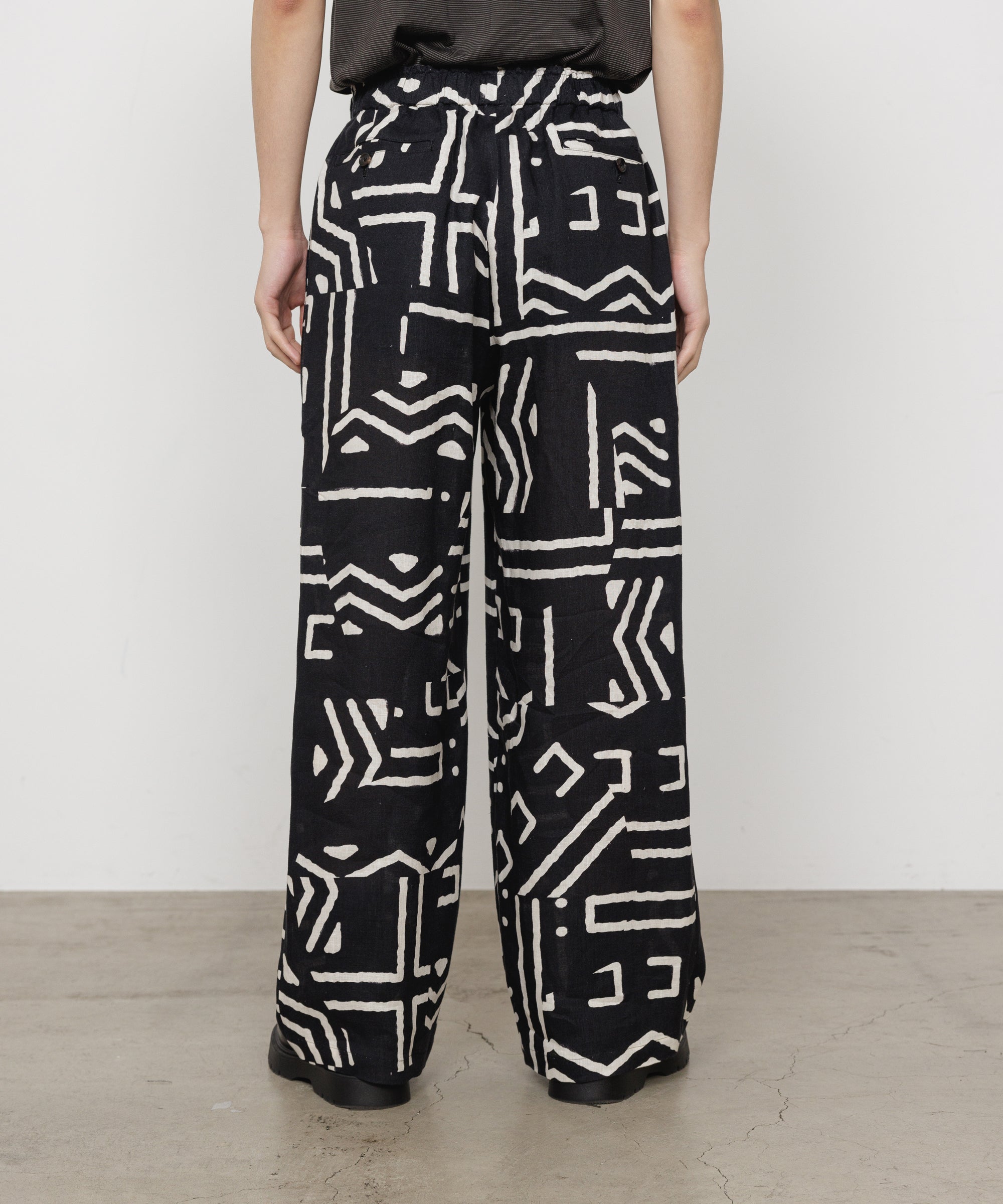 LINEN TROPICAL WIDE LEG EASY PANTS, Black x Ivory