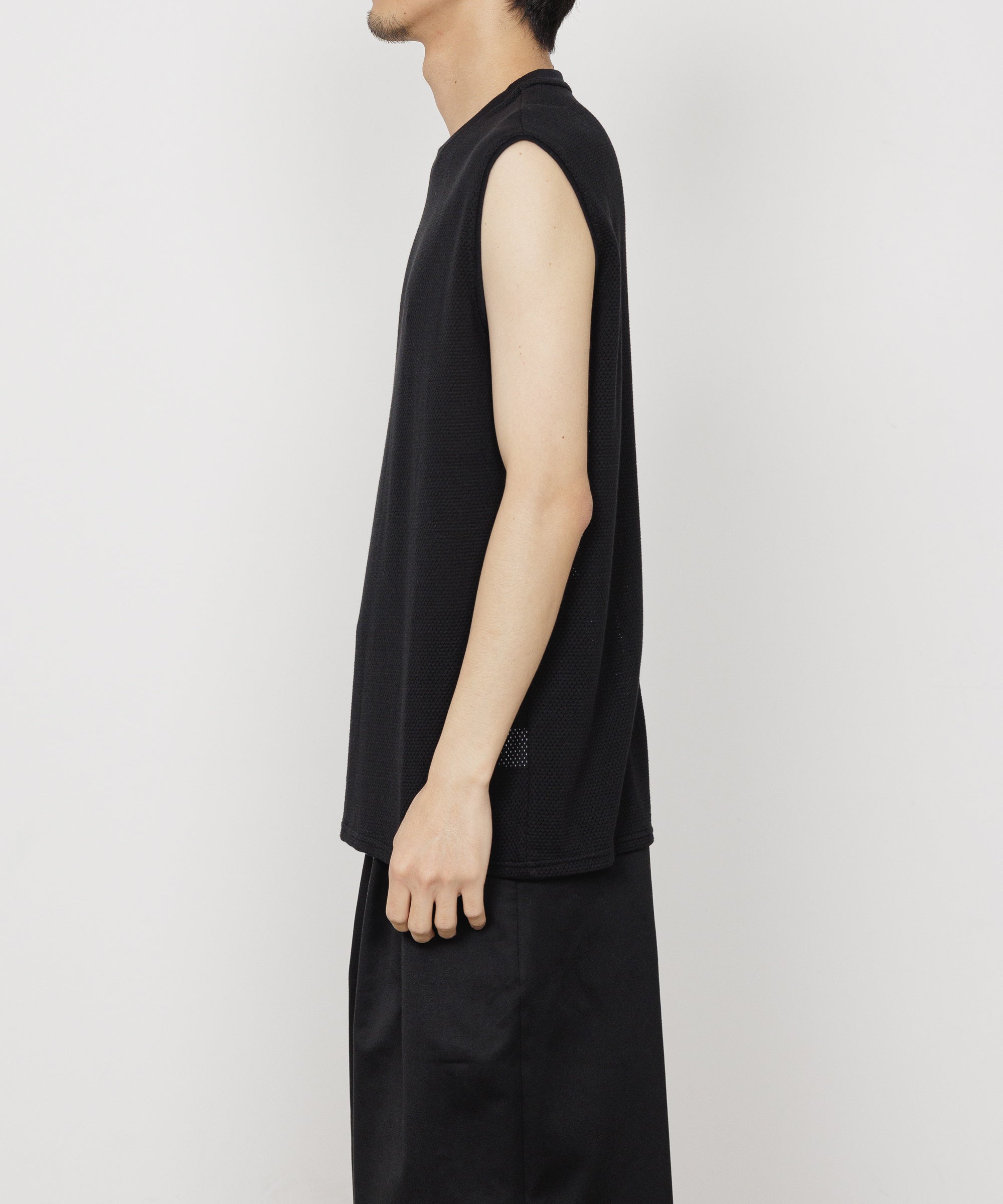 オーガニックコットンメッシュ / メッシュスリーブレスTEE, Black