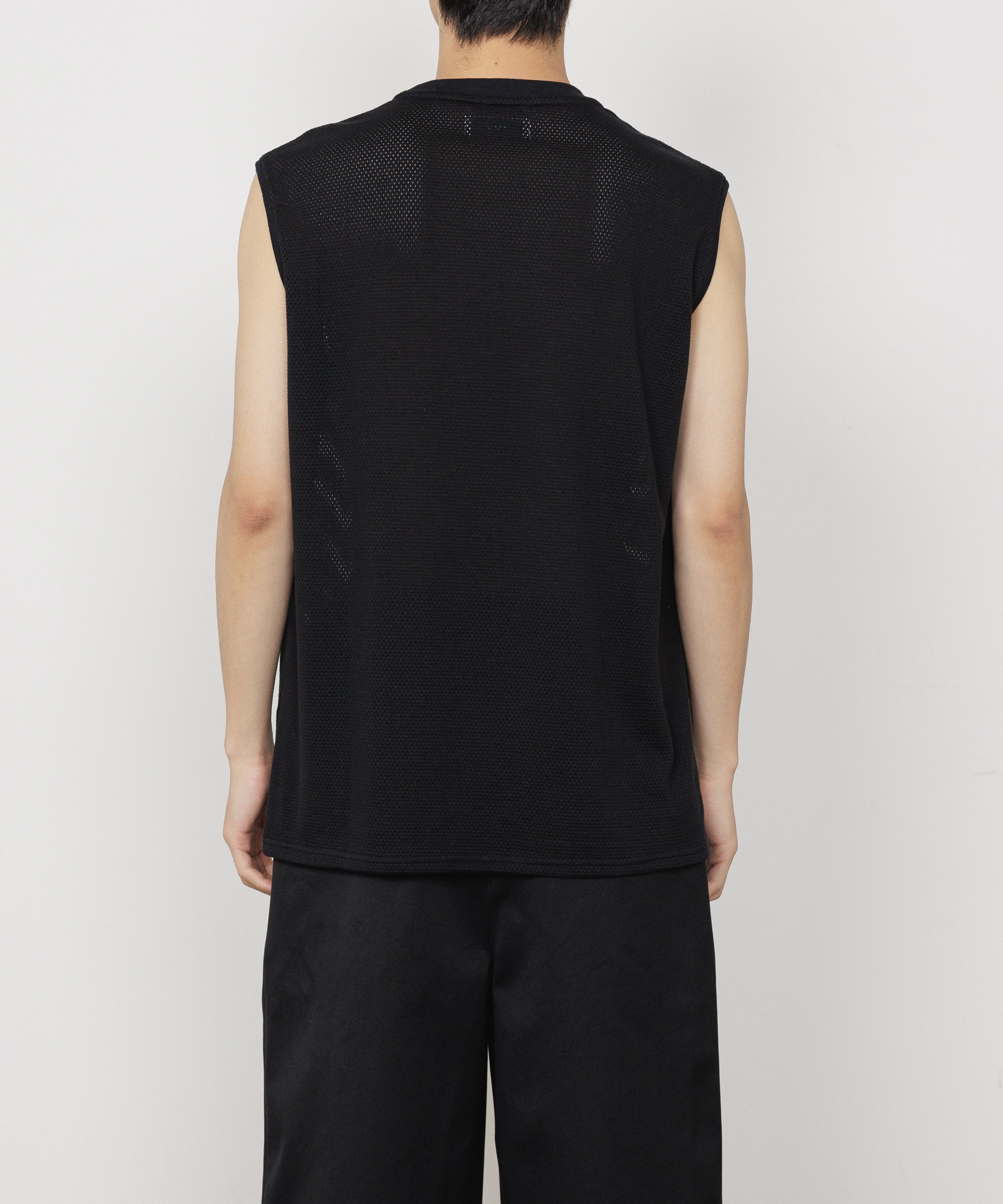 オーガニックコットンメッシュ / メッシュスリーブレスTEE, Black